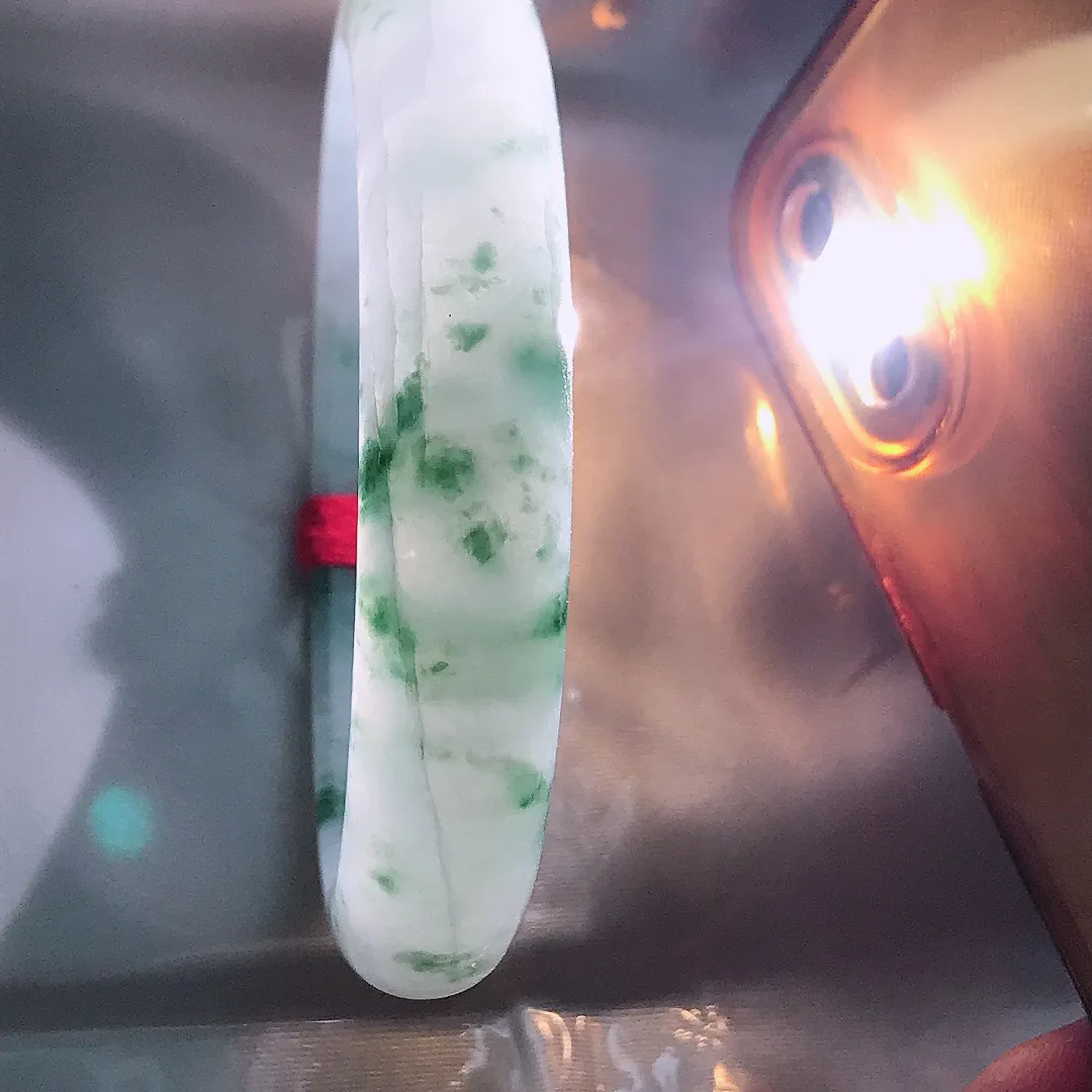 天然A货翡翠56/12.3/7.8老坑冰胶果冻飘花手镯宽边玉手镯