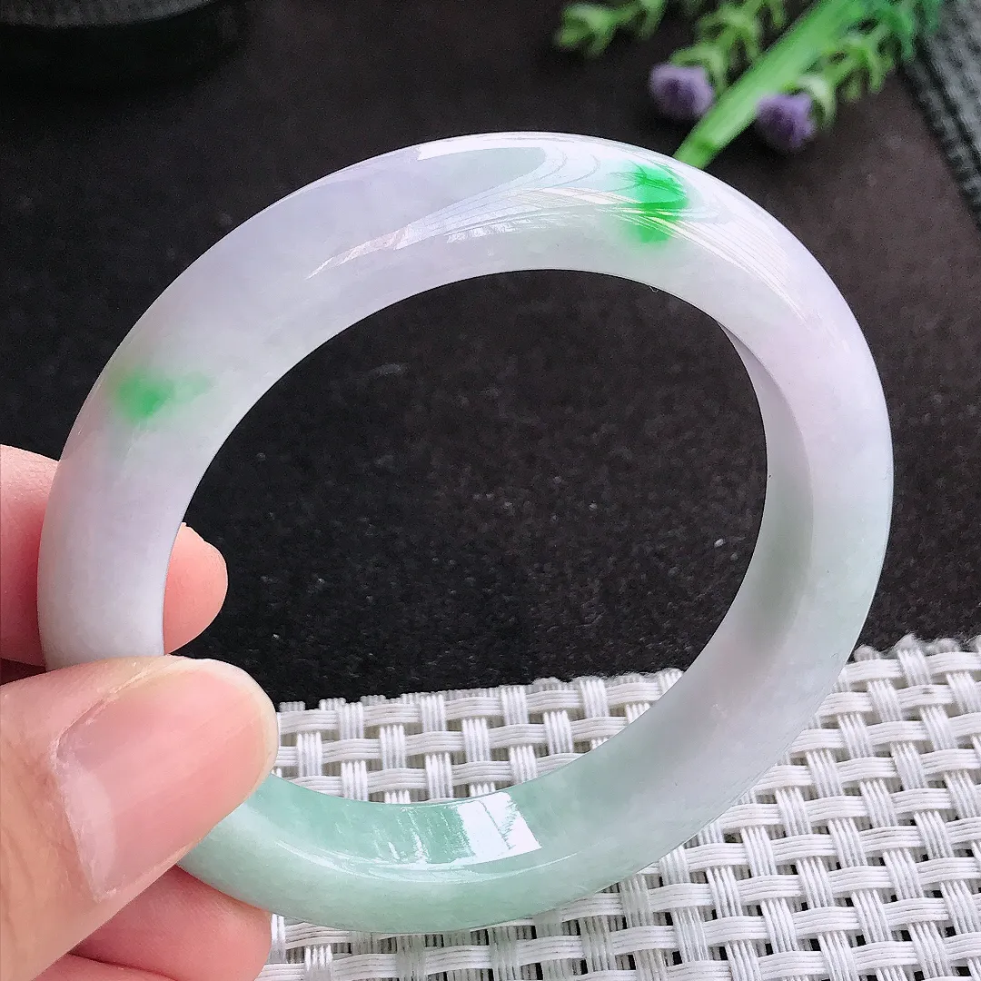 天然A货翡翠54.5/11.2/8.9老坑精美温润飘阳绿手镯宽边玉手镯