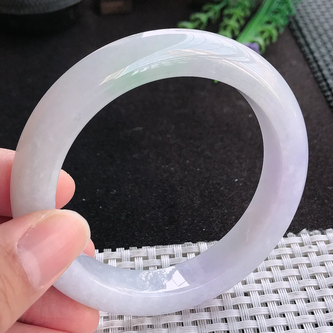 天然A货翡翠60/12.9/10老坑冰润起胶紫罗兰手镯宽边玉手镯