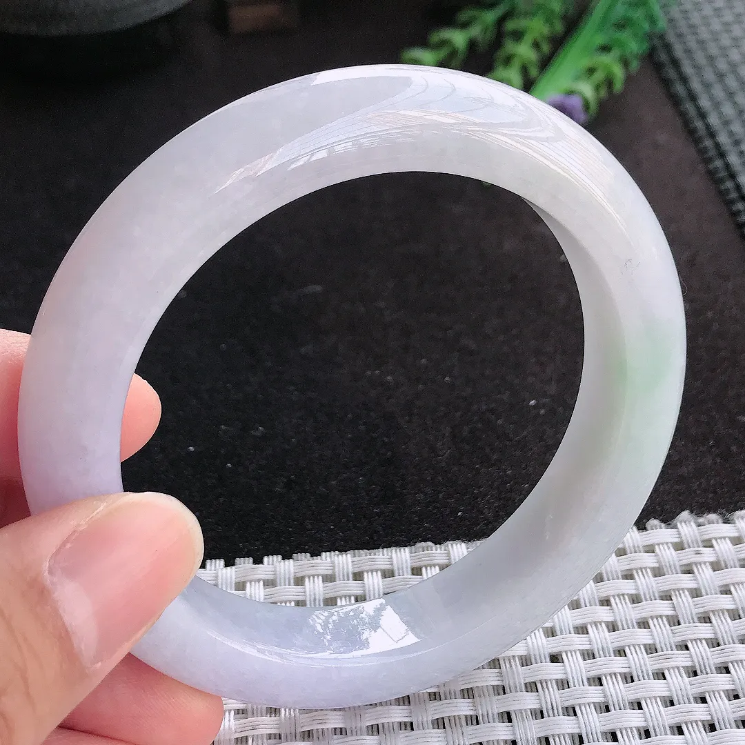 天然A货翡翠60/12.9/10老坑冰润起胶紫罗兰手镯宽边玉手镯