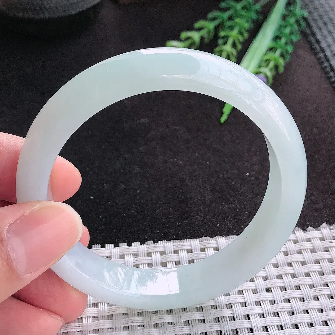 天然A货翡翠57.5/12.8/8老坑冰纯果冻胶手镯宽边玉手镯