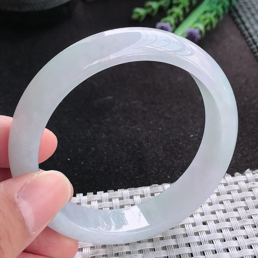 天然A货翡翠59.5/14.4/8.2老坑冰胶果冻白净冰晴手镯宽边玉手镯