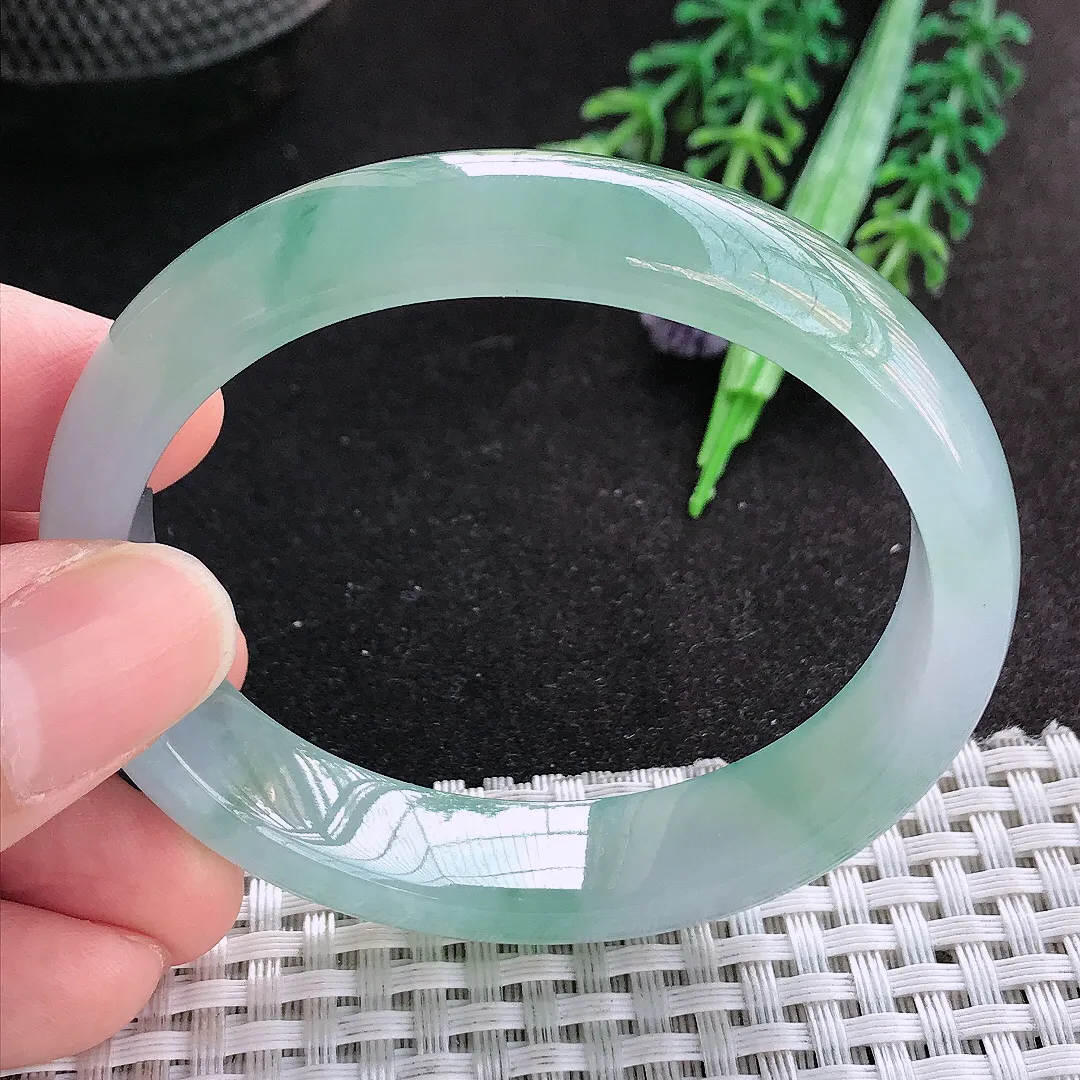 天然A货翡翠54.5.48.5/12.9/7.3老坑冰胶果冻冰飘花贵妃手镯玉手镯