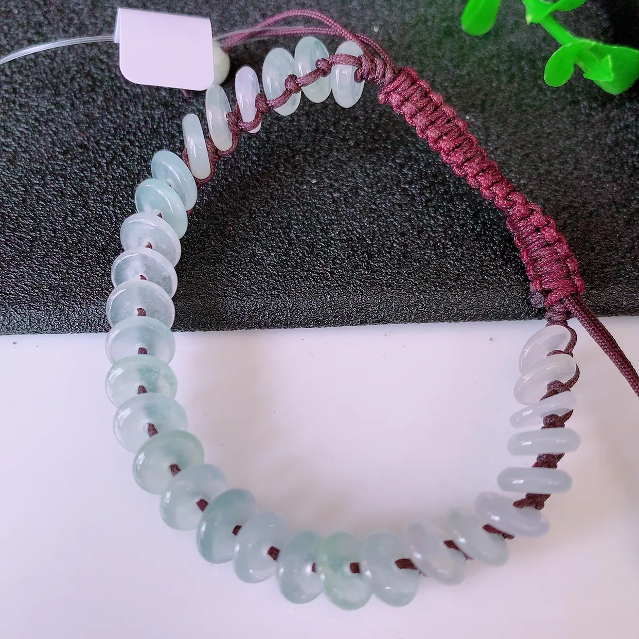 自然光实拍，冰种翡翠平安扣手串手链，种老水足，冰清玉润  颜色漂亮  #49.27取一尺寸7