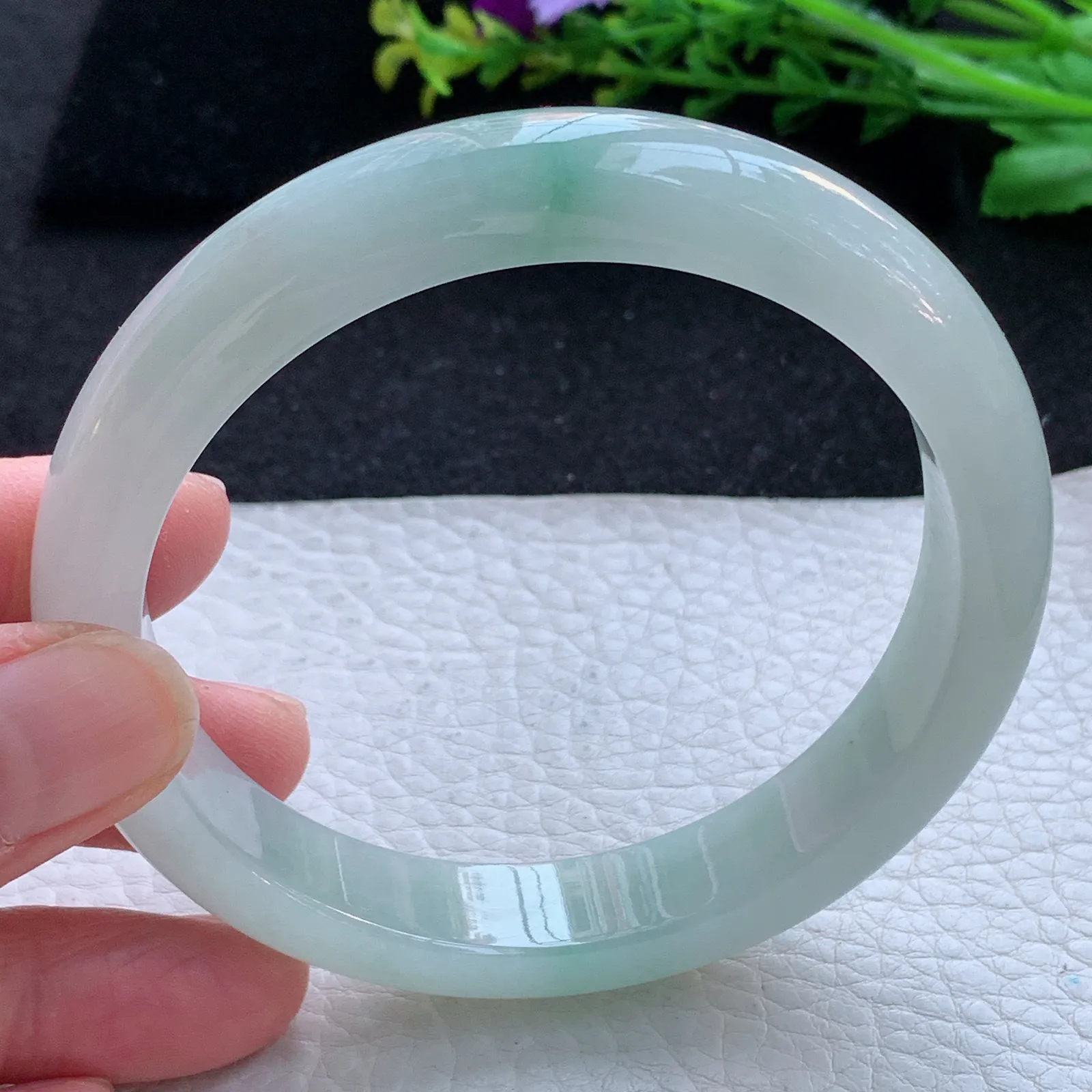 yh大圈口63*12.6*8.2平安镯 缅甸翡翠a货玉手镯冰飘花宽边玉手环