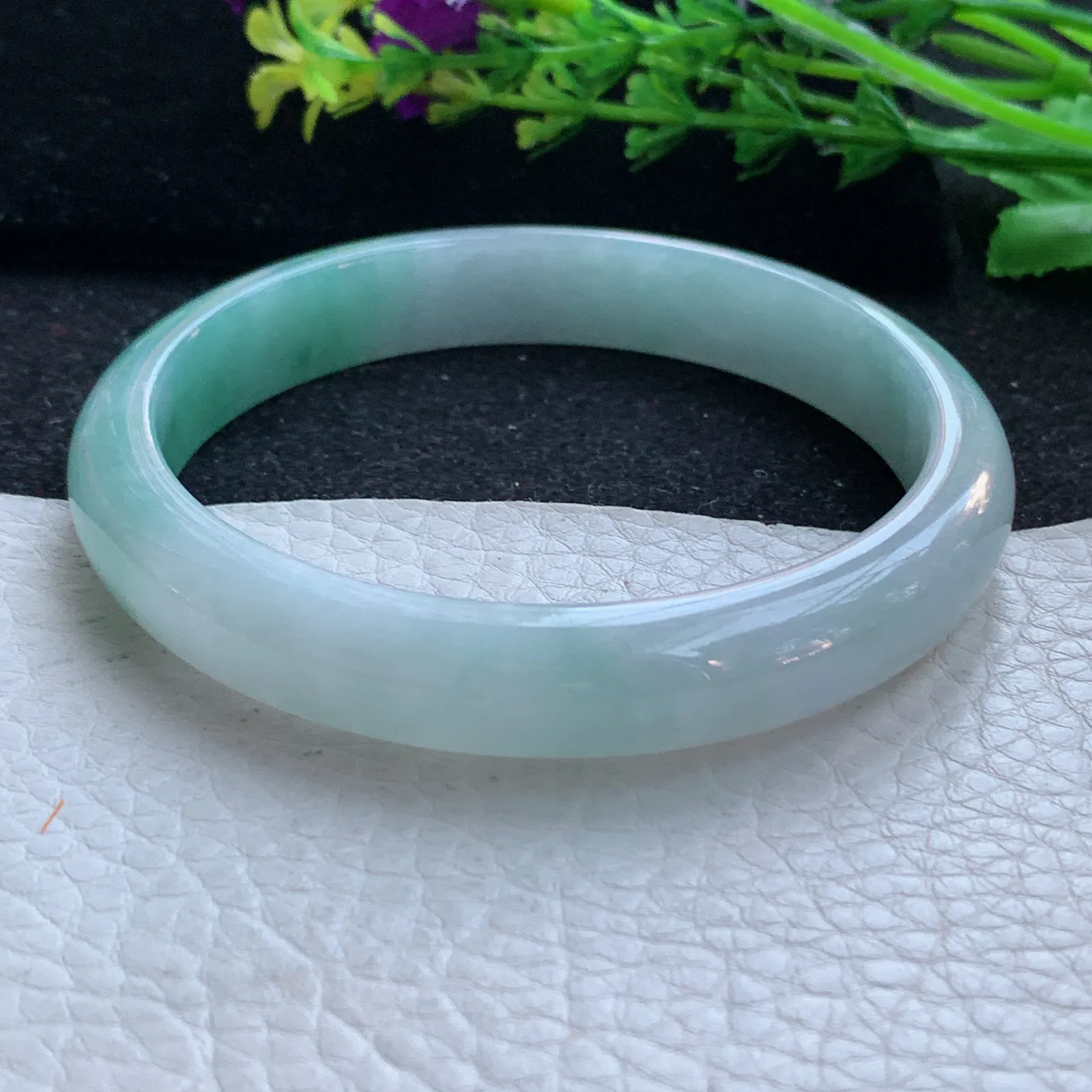 yh大圈口61.8*11.2*7平安镯 缅甸翡翠a货玉手镯半山水宽边玉手环