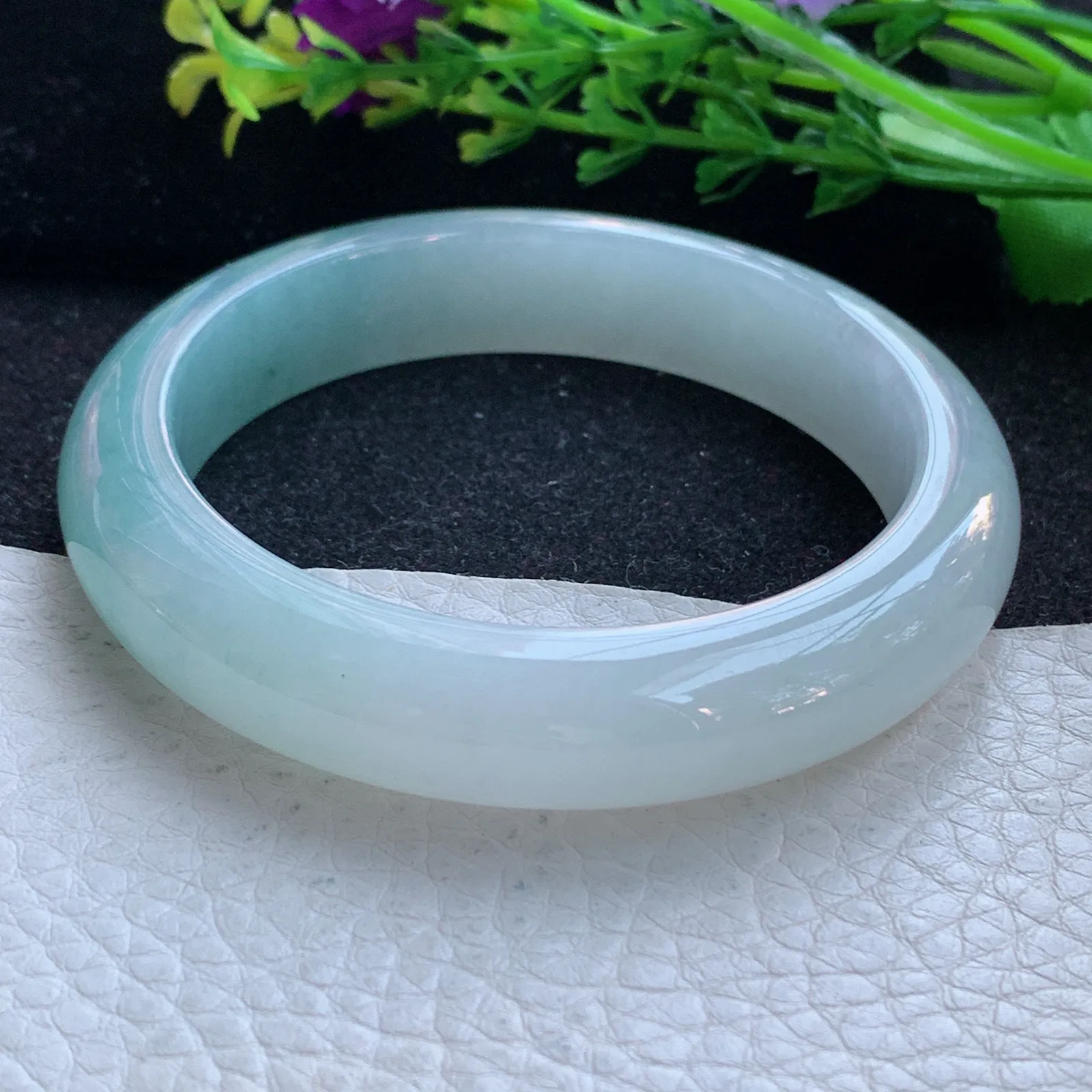 r自然光56*12.5*8.6平安镯 缅甸翡翠a货玉手镯冰润天空蓝玉手环