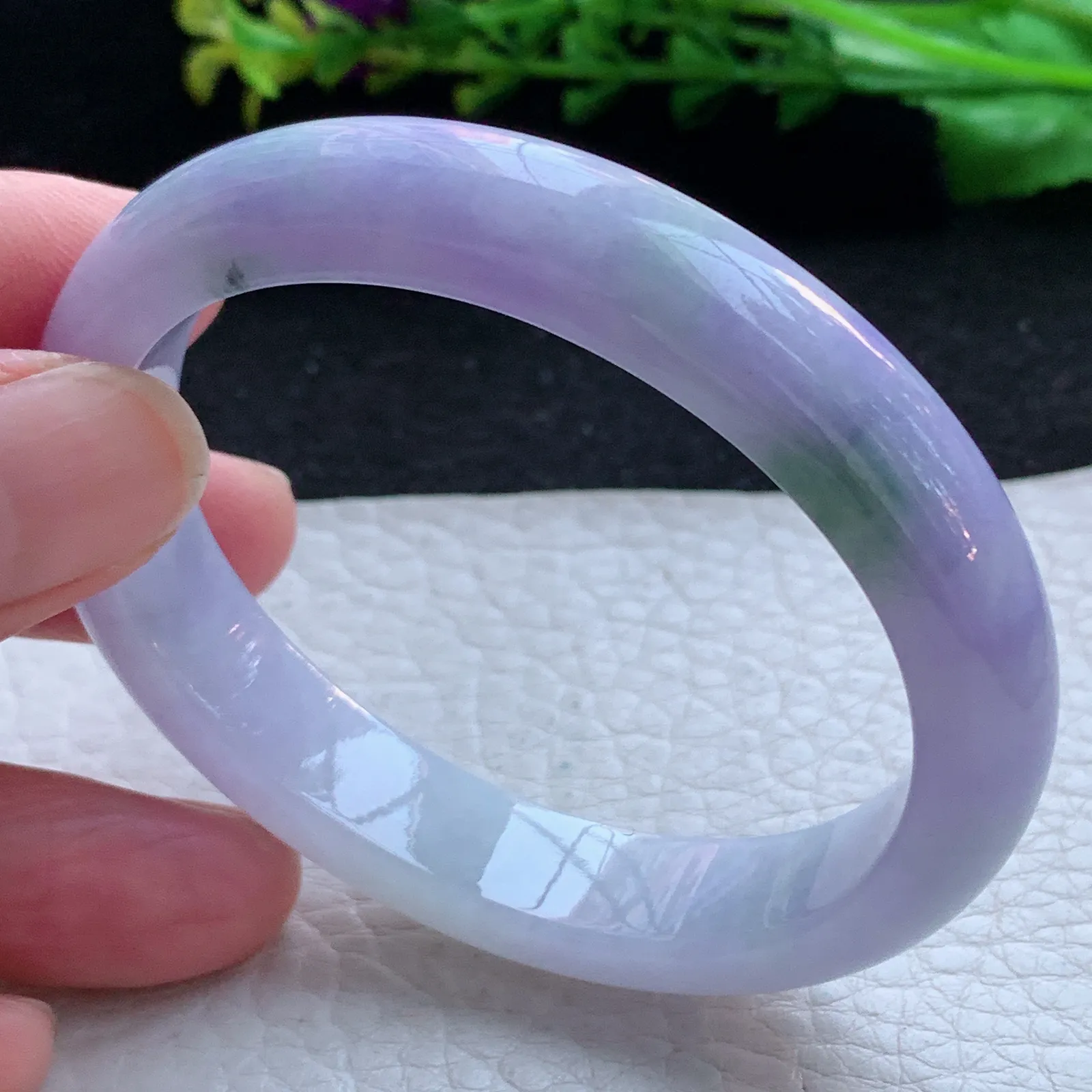 faa自然光54.5*45*11.6*7.2贵妃镯 缅甸翡翠a货玉手镯紫罗兰秀气宽边玉手环