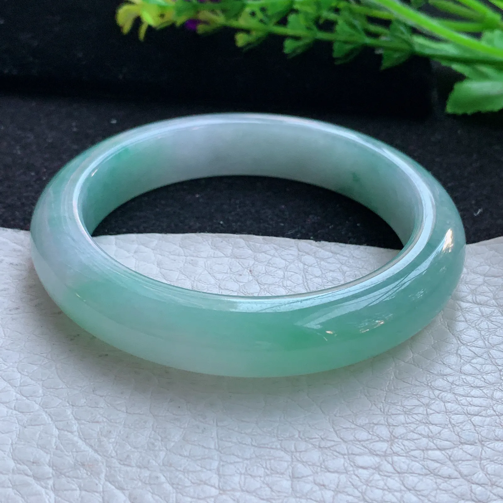 yh自然光56*12*9平安镯 缅甸翡翠a货玉手镯清新水灵宽边玉手环