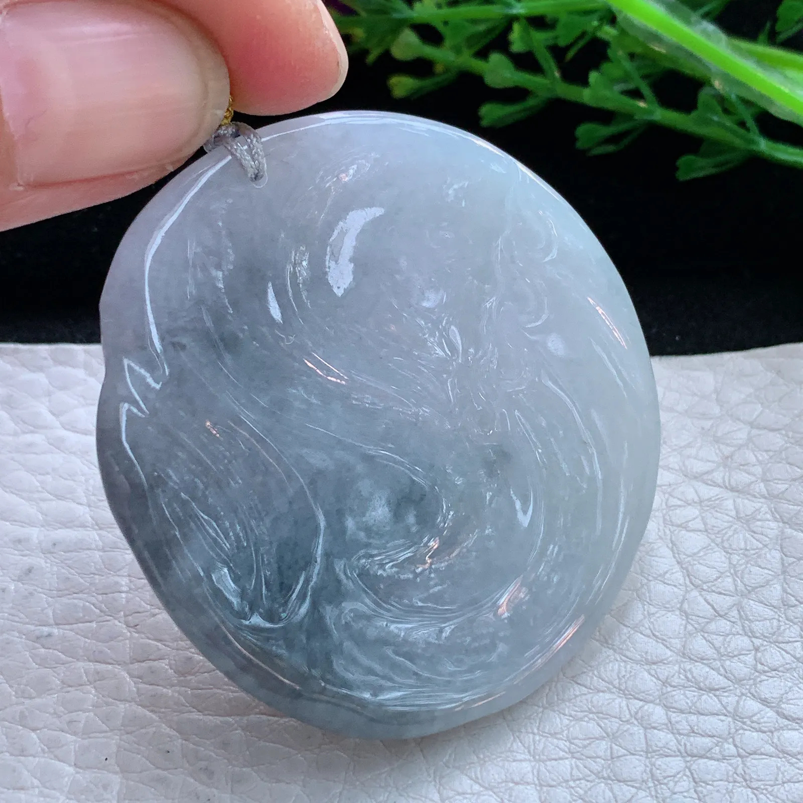 rp自然光50*48.5*7.3缅甸翡翠精雕冰双翻彩达摩玉吊坠 玉挂件