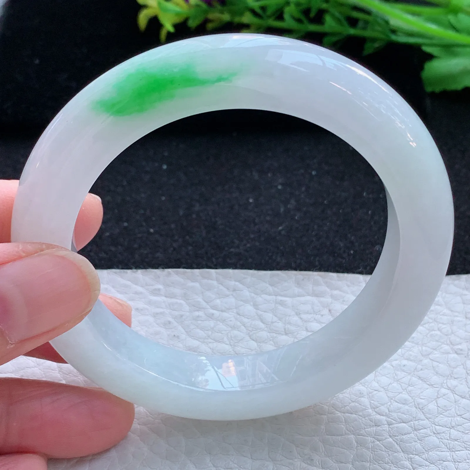 xd自然光55.5*11.5*10.3平安镯 缅甸翡翠a货玉手镯冰润飘阳绿宽边玉手环