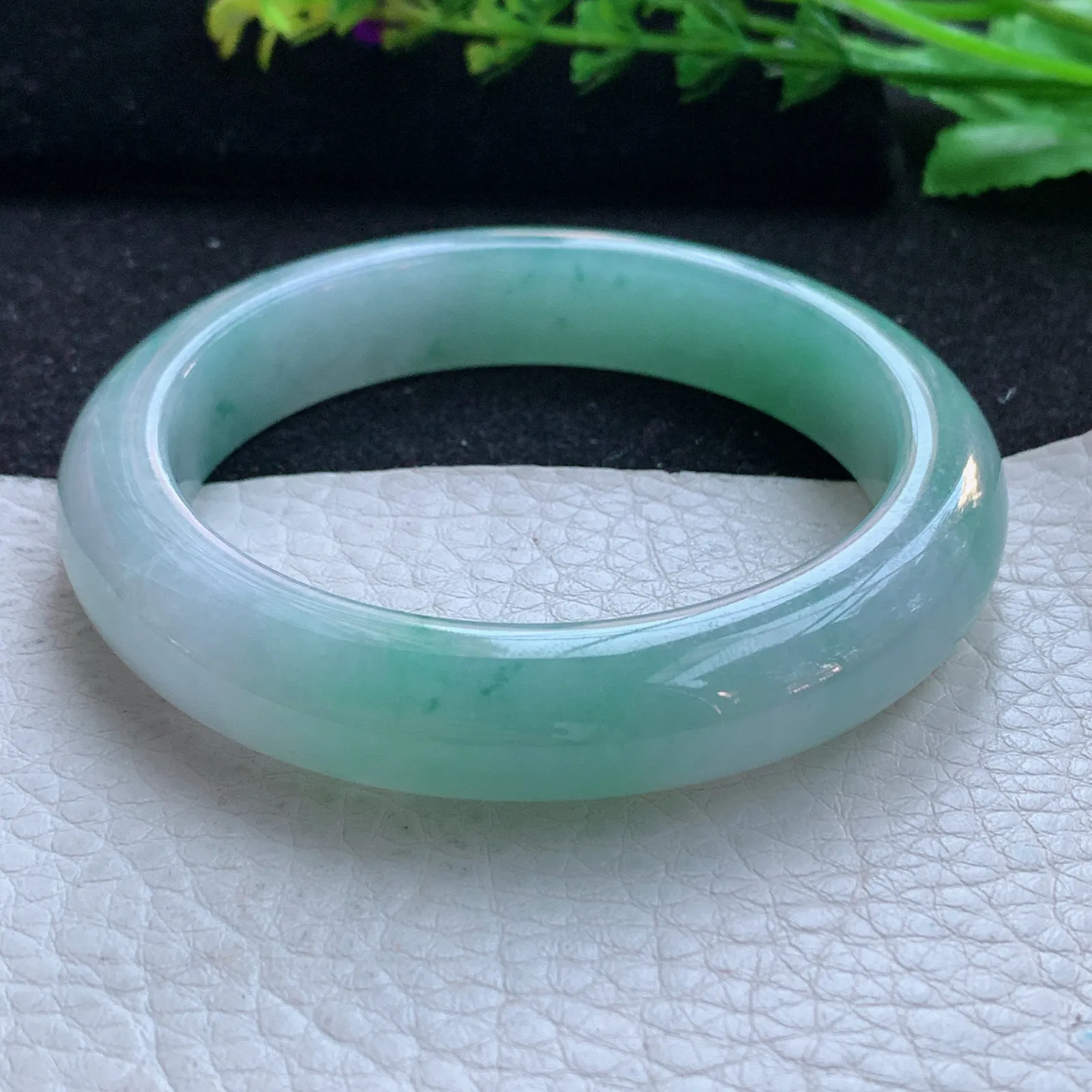 yh自然光56*12*9平安镯 缅甸翡翠a货玉手镯清新水灵宽边玉手环