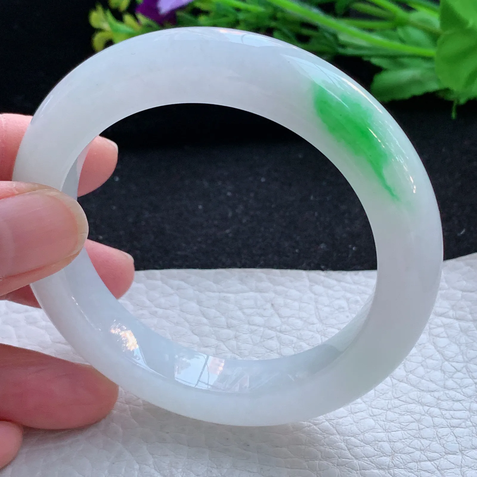 xd自然光55.5*11.5*10.3平安镯 缅甸翡翠a货玉手镯冰润飘阳绿宽边玉手环