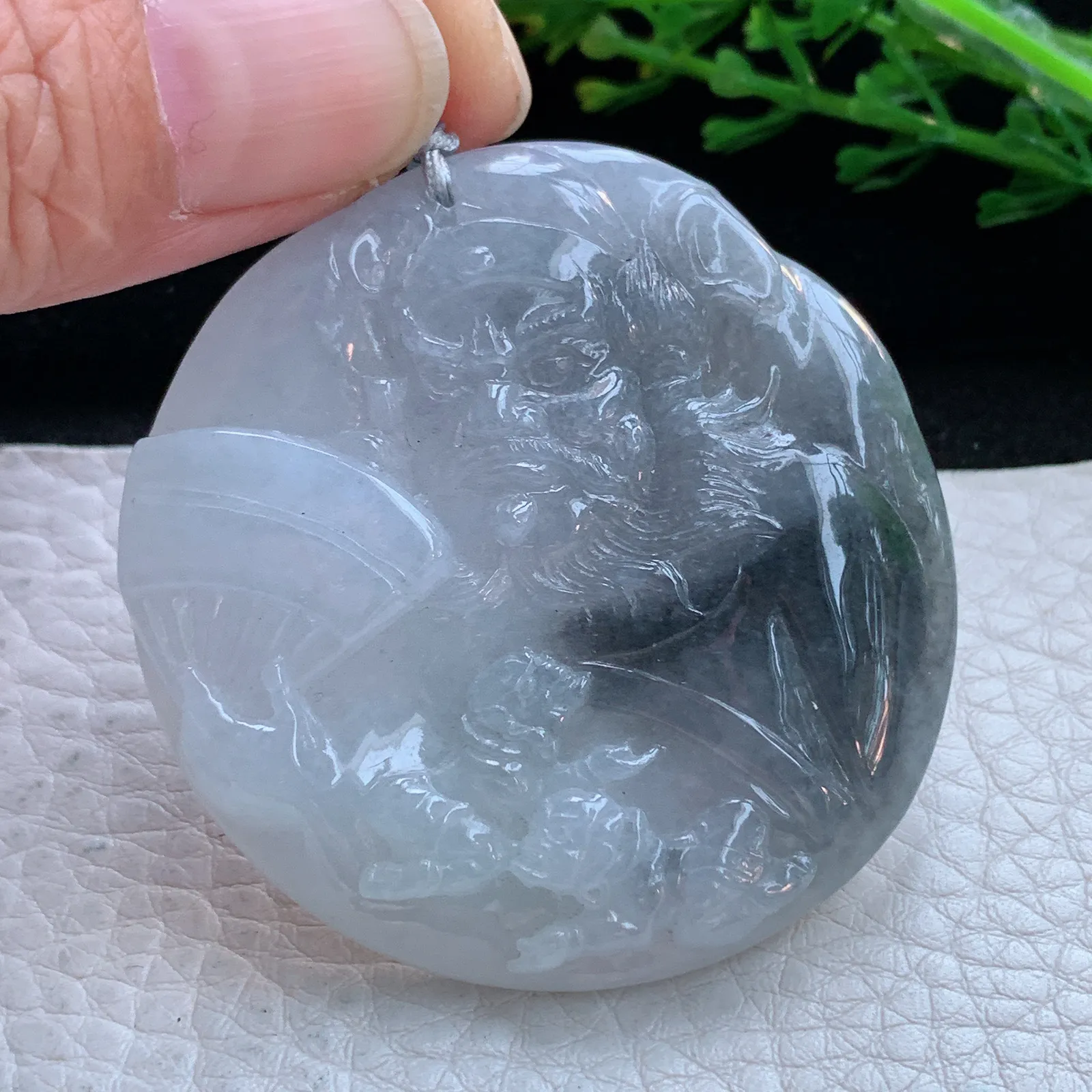 rp自然光50*48.5*7.3缅甸翡翠精雕冰双翻彩达摩玉吊坠 玉挂件