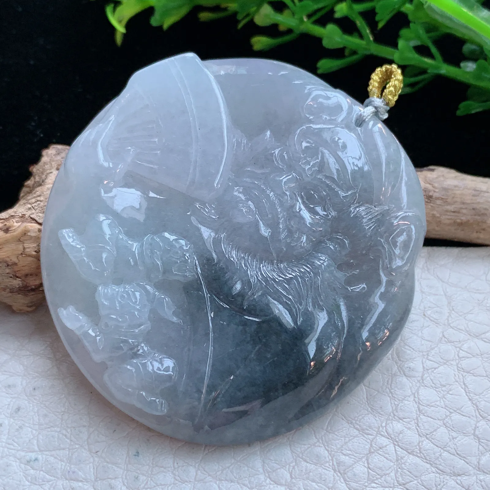 rp自然光50*48.5*7.3缅甸翡翠精雕冰双翻彩达摩玉吊坠 玉挂件