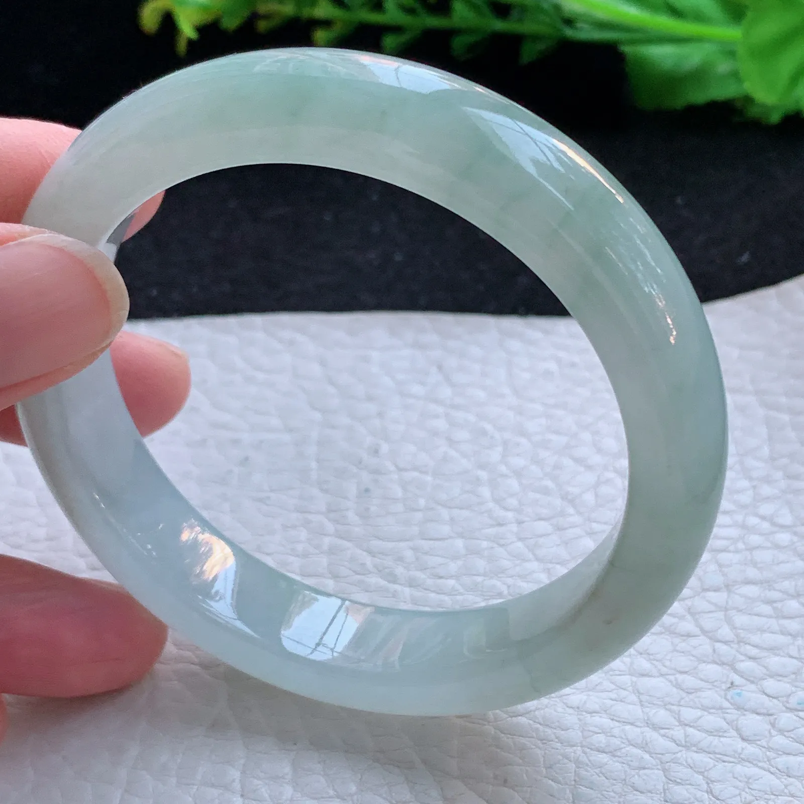 z自然光57*12.3*8.3平安镯 缅甸翡翠a货玉手镯冰胶清爽宽边玉手环