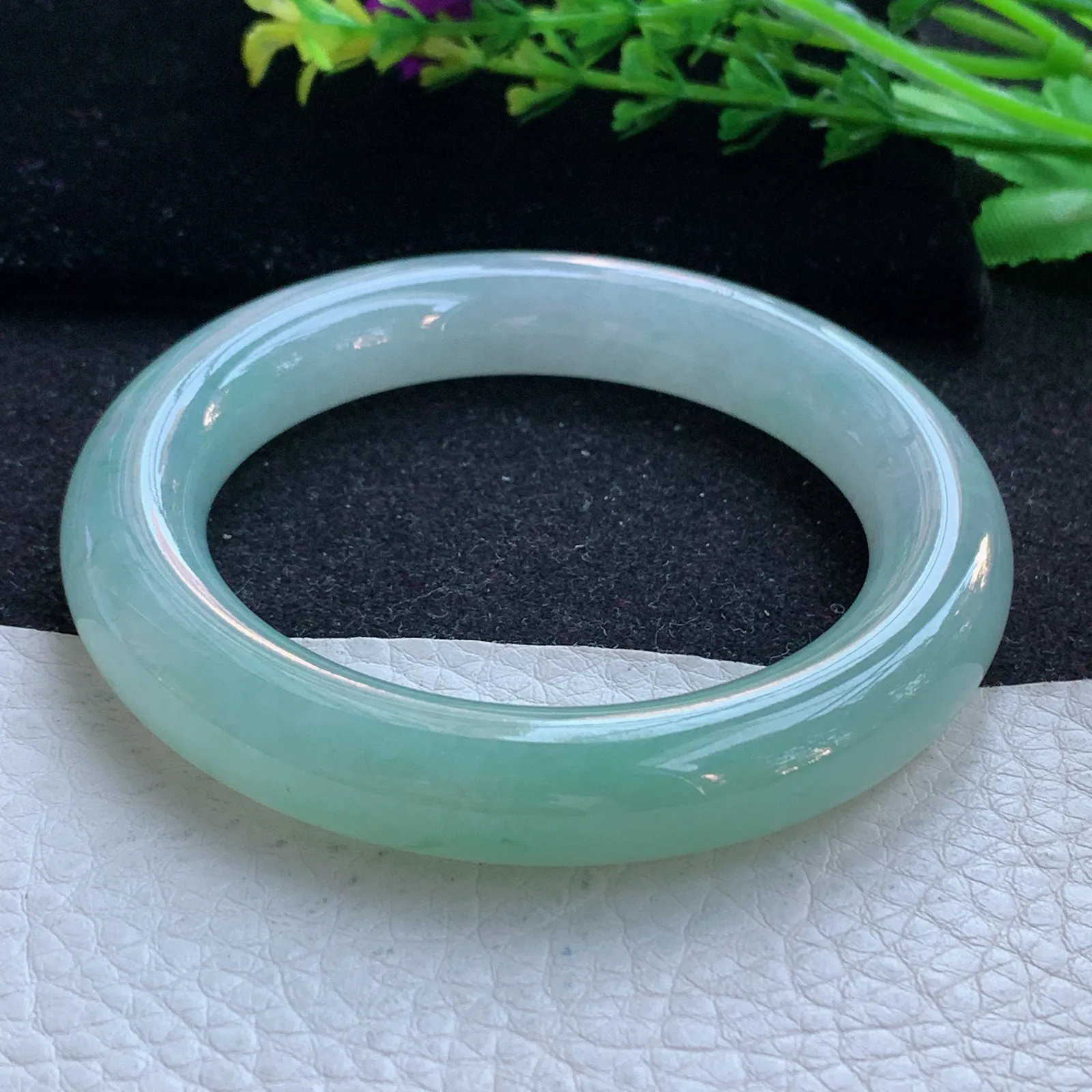 xd自然光55*11.2胖圆镯 缅甸翡翠a货玉手镯清新圆条玉手环