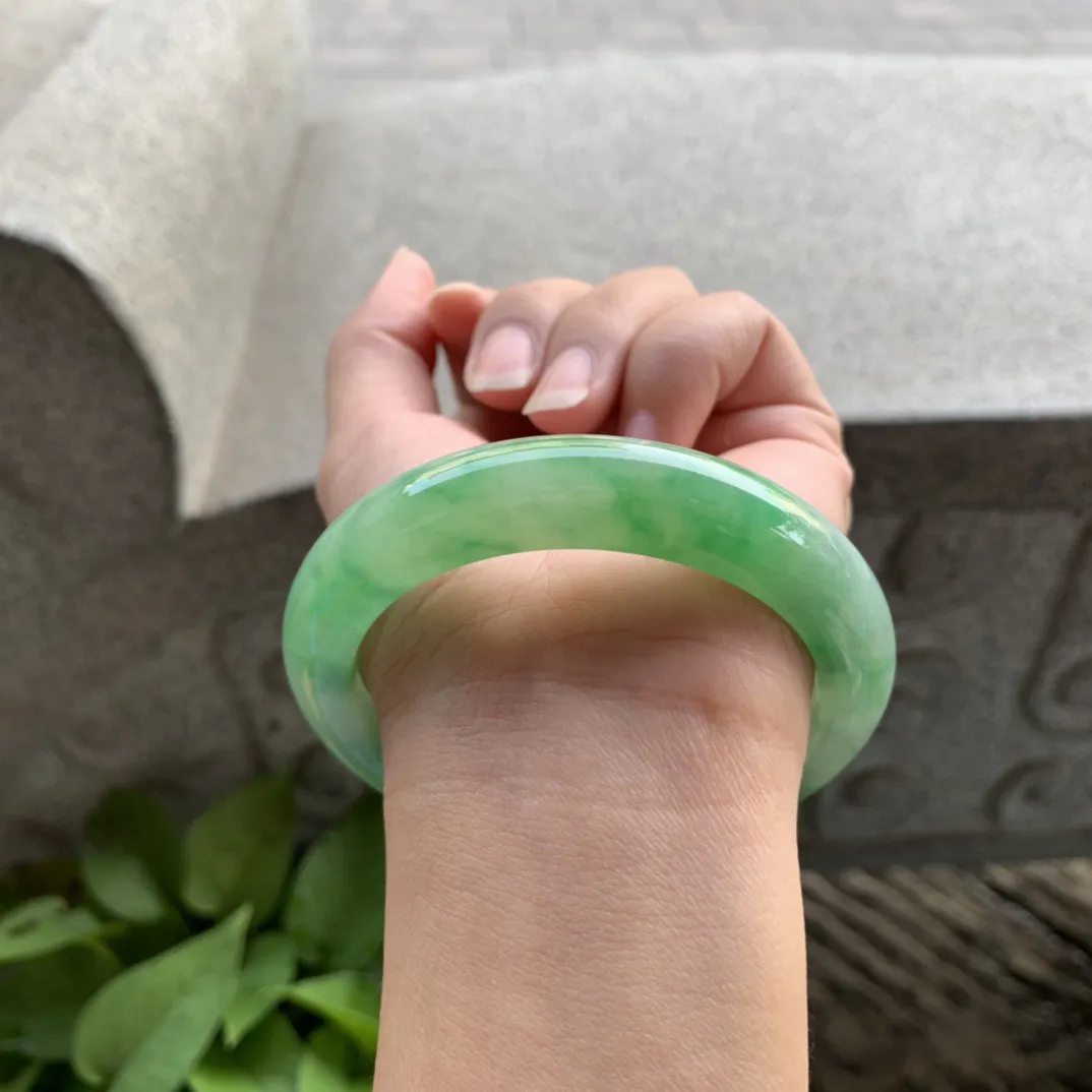 圈口57.8-12.3-9.5【飘阳绿正圈手镯】正圈57 58可戴