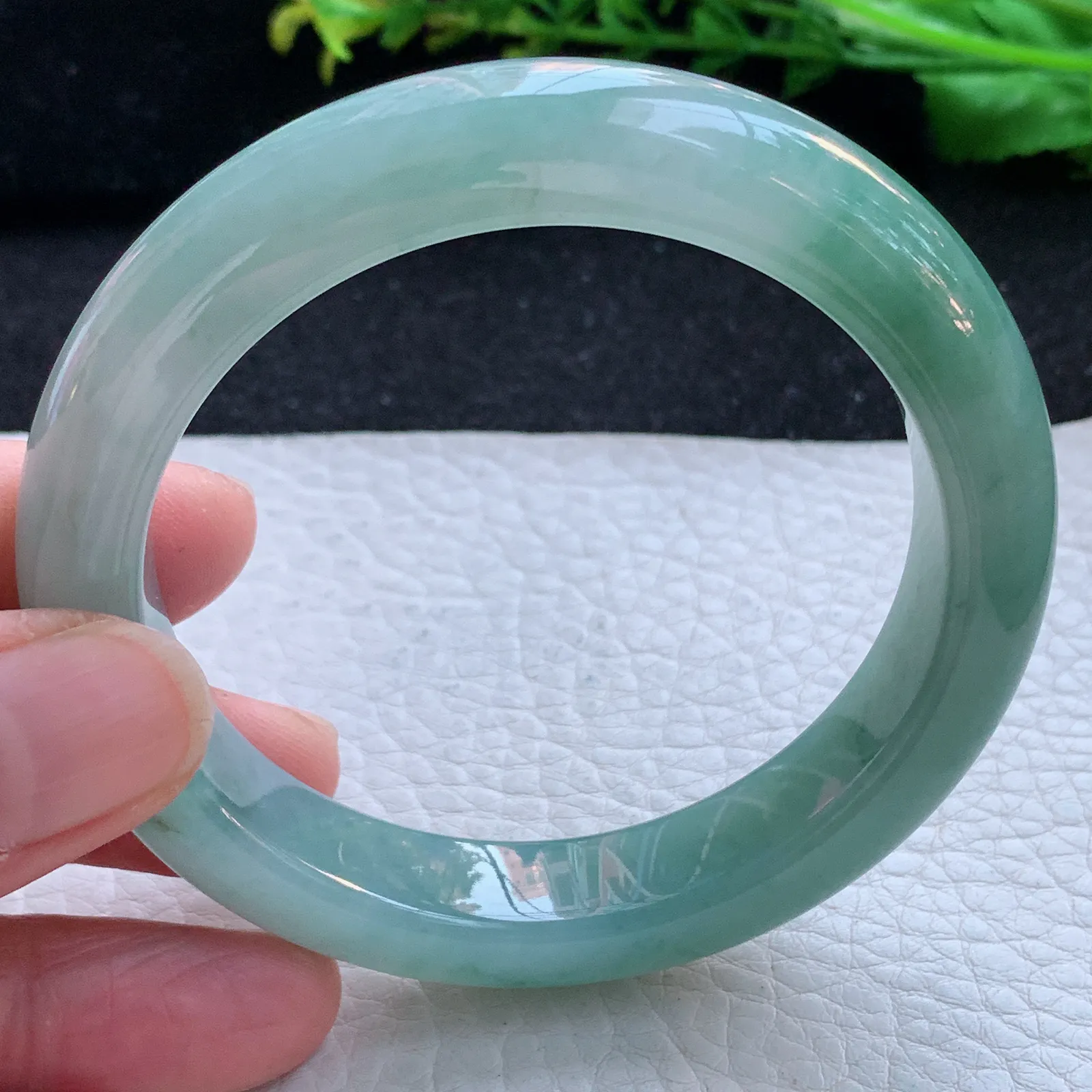 z自然光56*11.8*9.2平安镯 缅甸翡翠a货玉手镯冰飘花胶感宽边玉手环