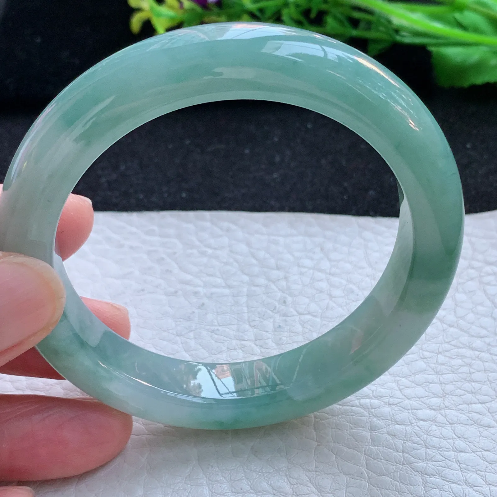 z自然光56*11.8*9.2平安镯 缅甸翡翠a货玉手镯冰飘花胶感宽边玉手环