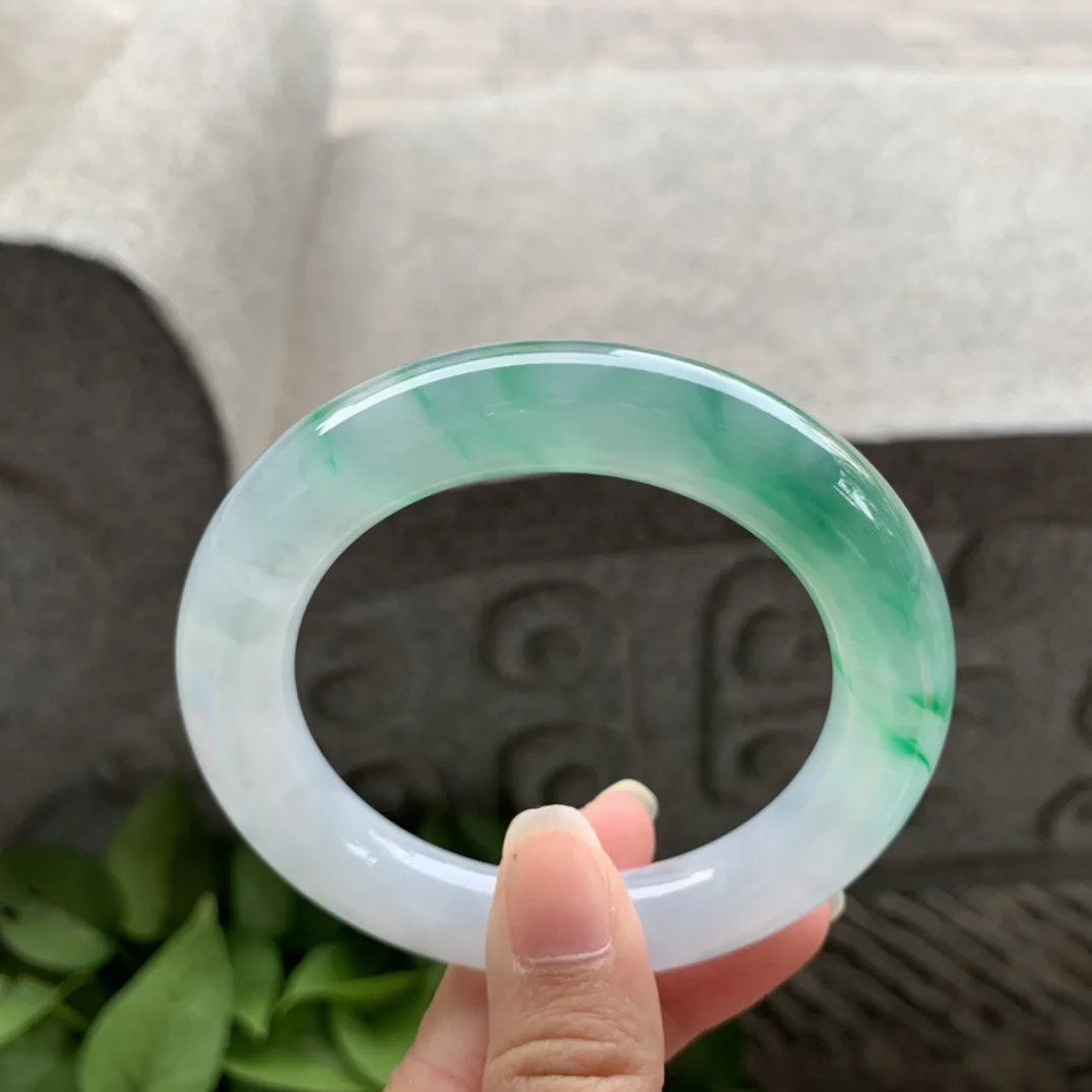 圈口55.5-11.8 【冰飘绿圆条手镯】圆条55 56可戴