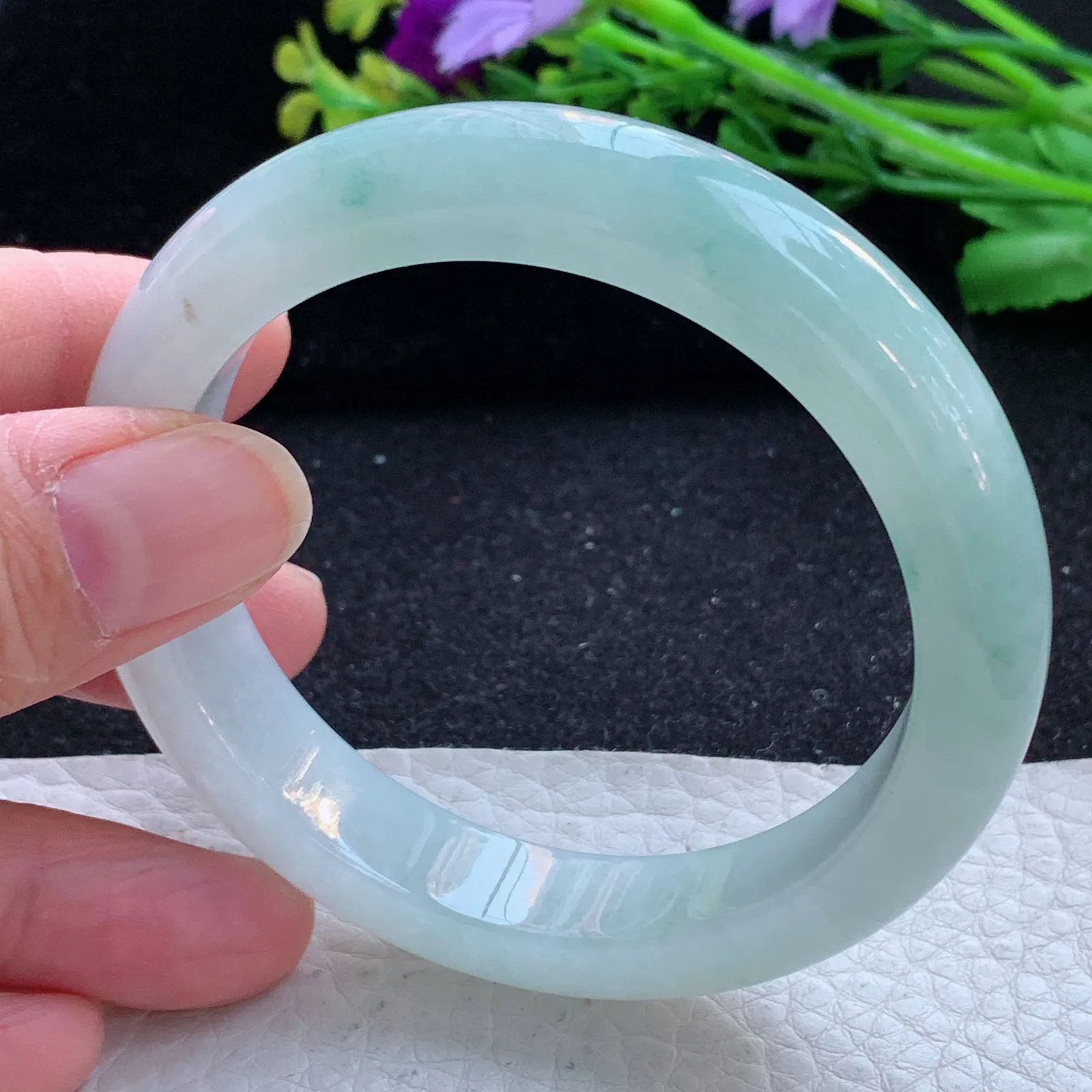 r自然光56*12.3*8.5平安镯 缅甸翡翠a货玉手镯冰飘花宽边玉手环