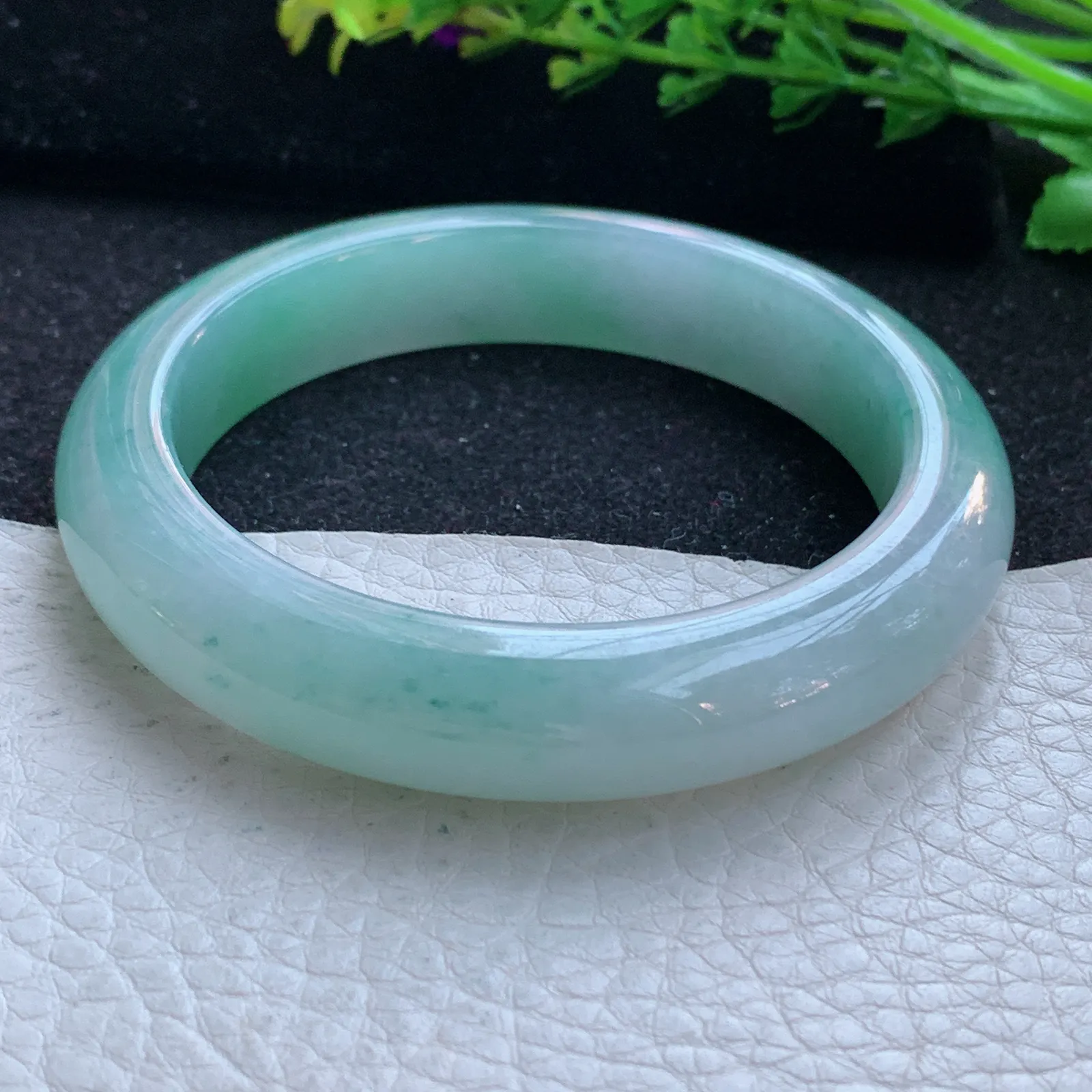 yh自然光56*12*9平安镯 缅甸翡翠a货玉手镯清新水灵宽边玉手环