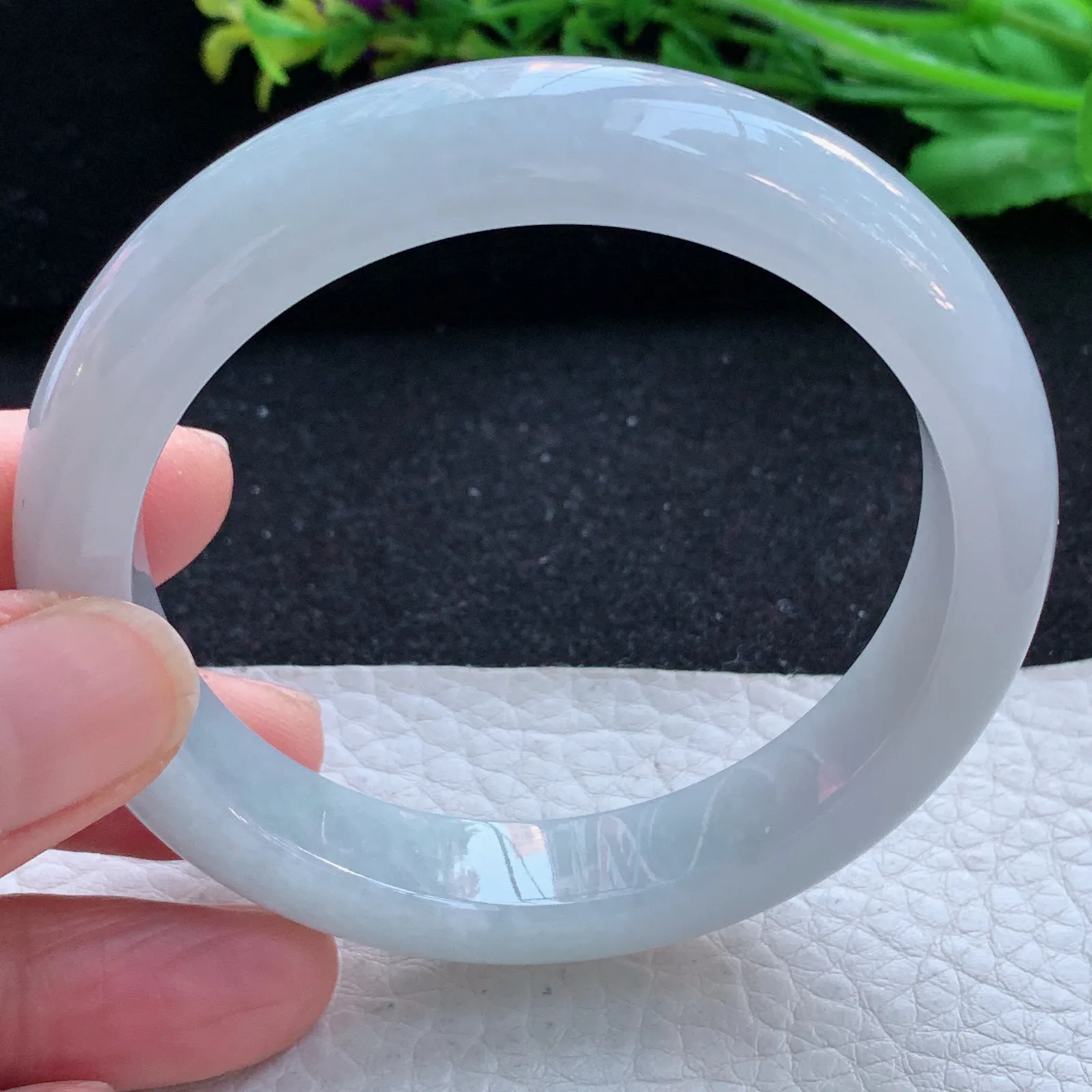 hf自然光56*12*8.5平安镯 缅甸翡翠a货玉手镯冰胶纯美宽边玉手环