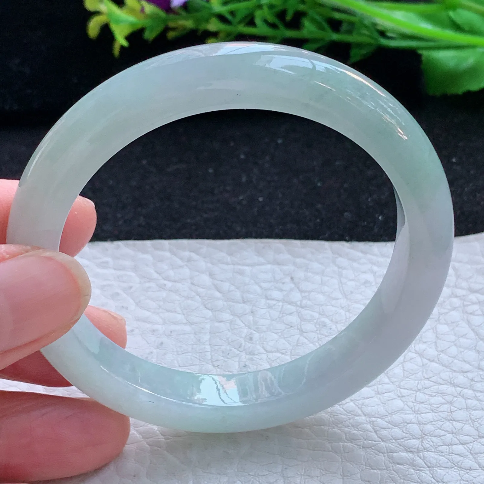 z自然光54*9.6*8平安镯 缅甸翡翠a货玉手镯清新胶感宽边玉手环