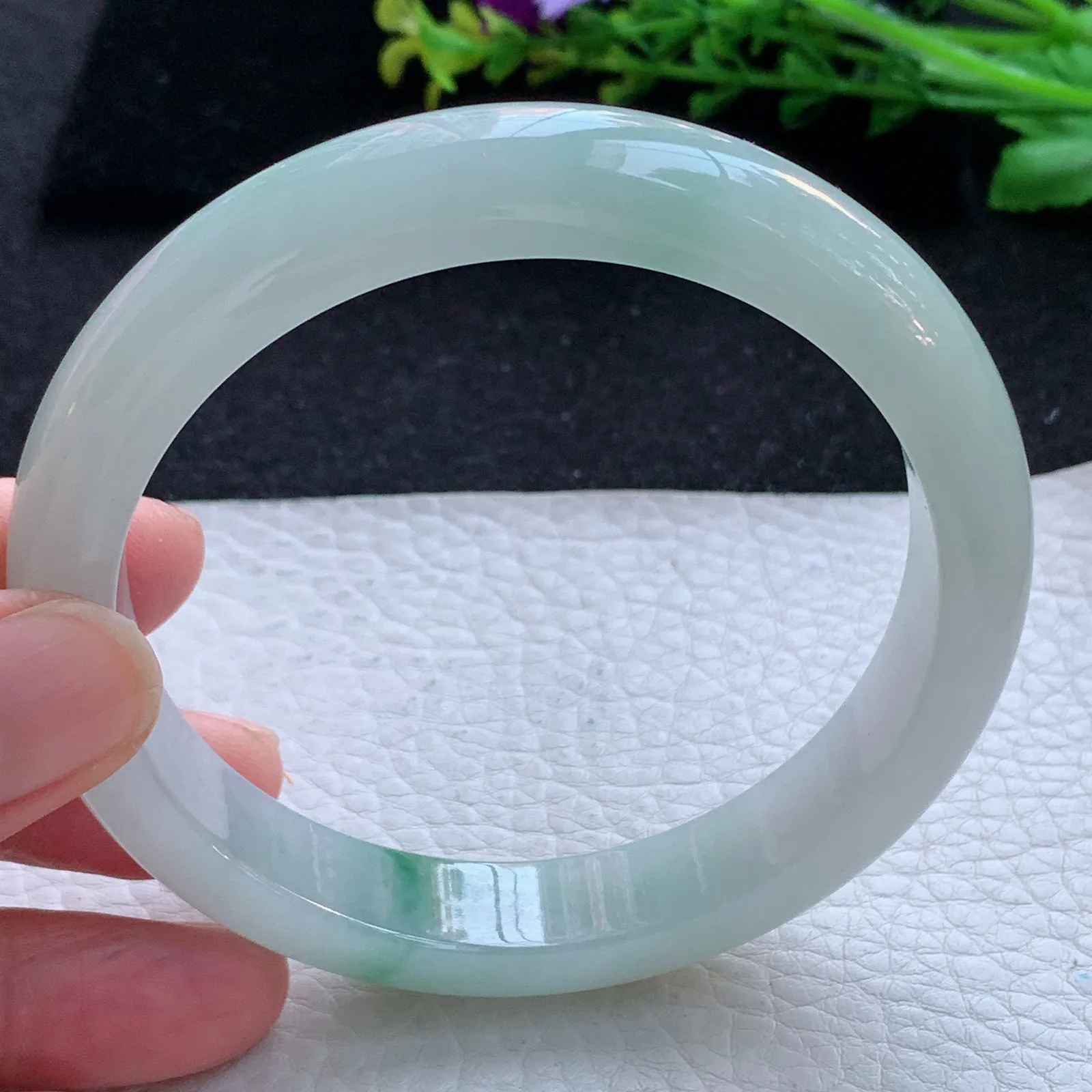 yh大圈口63*12.6*8.2平安镯 缅甸翡翠a货玉手镯冰飘花宽边玉手环