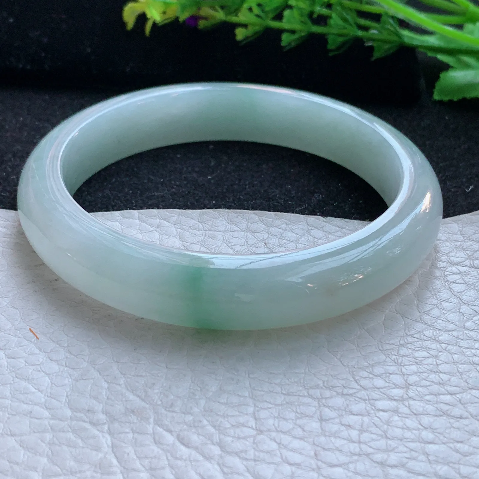 yh大圈口63*12.6*8.2平安镯 缅甸翡翠a货玉手镯冰飘花宽边玉手环