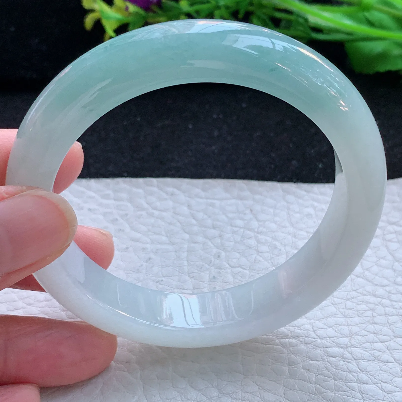 r自然光56*12.5*8.6平安镯 缅甸翡翠a货玉手镯冰润天空蓝玉手环