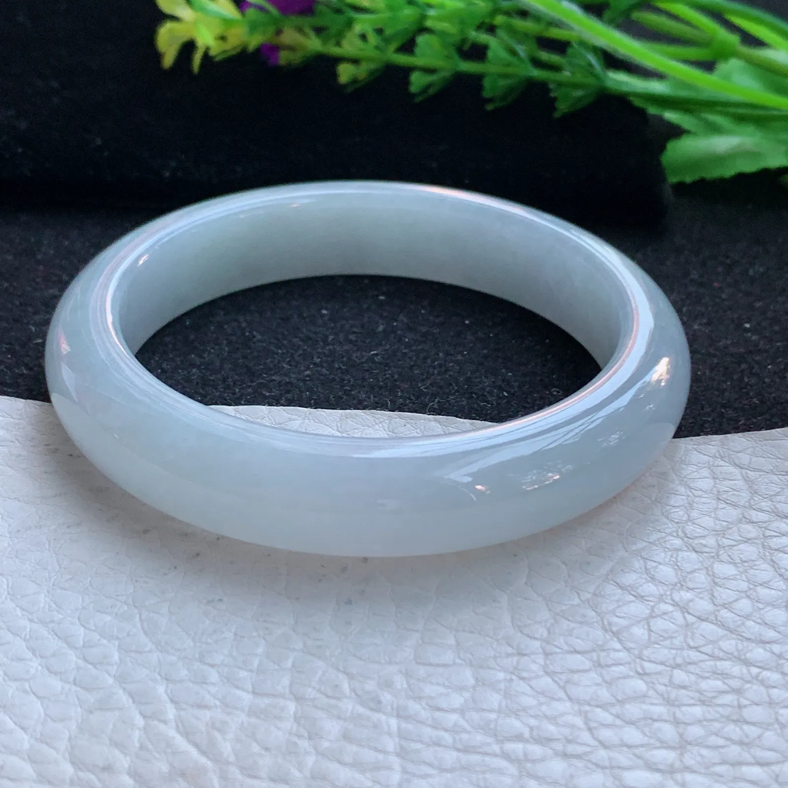 hf自然光56*12*8.5平安镯 缅甸翡翠a货玉手镯冰胶纯美宽边玉手环