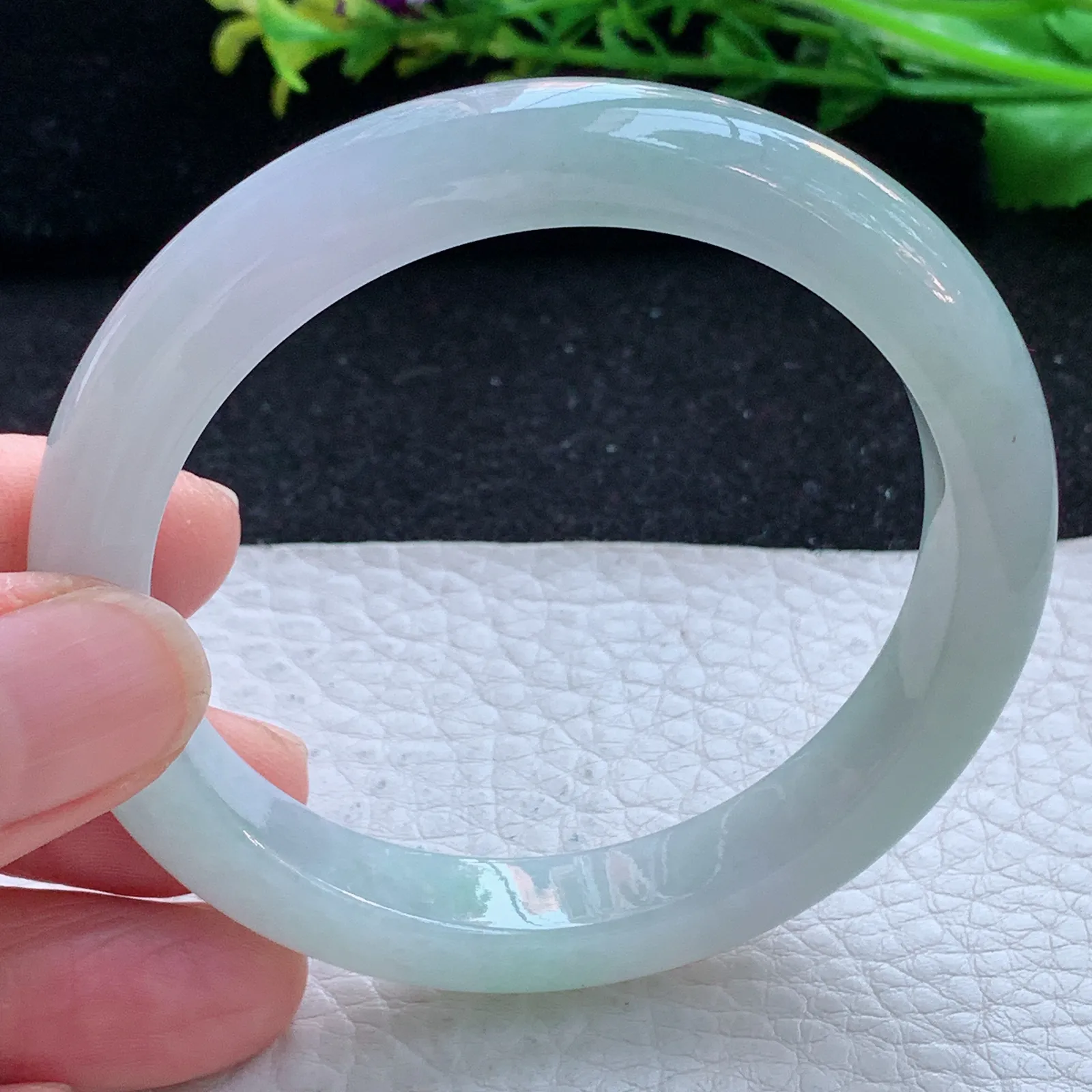 z自然光54*9.6*8平安镯 缅甸翡翠a货玉手镯清新胶感宽边玉手环