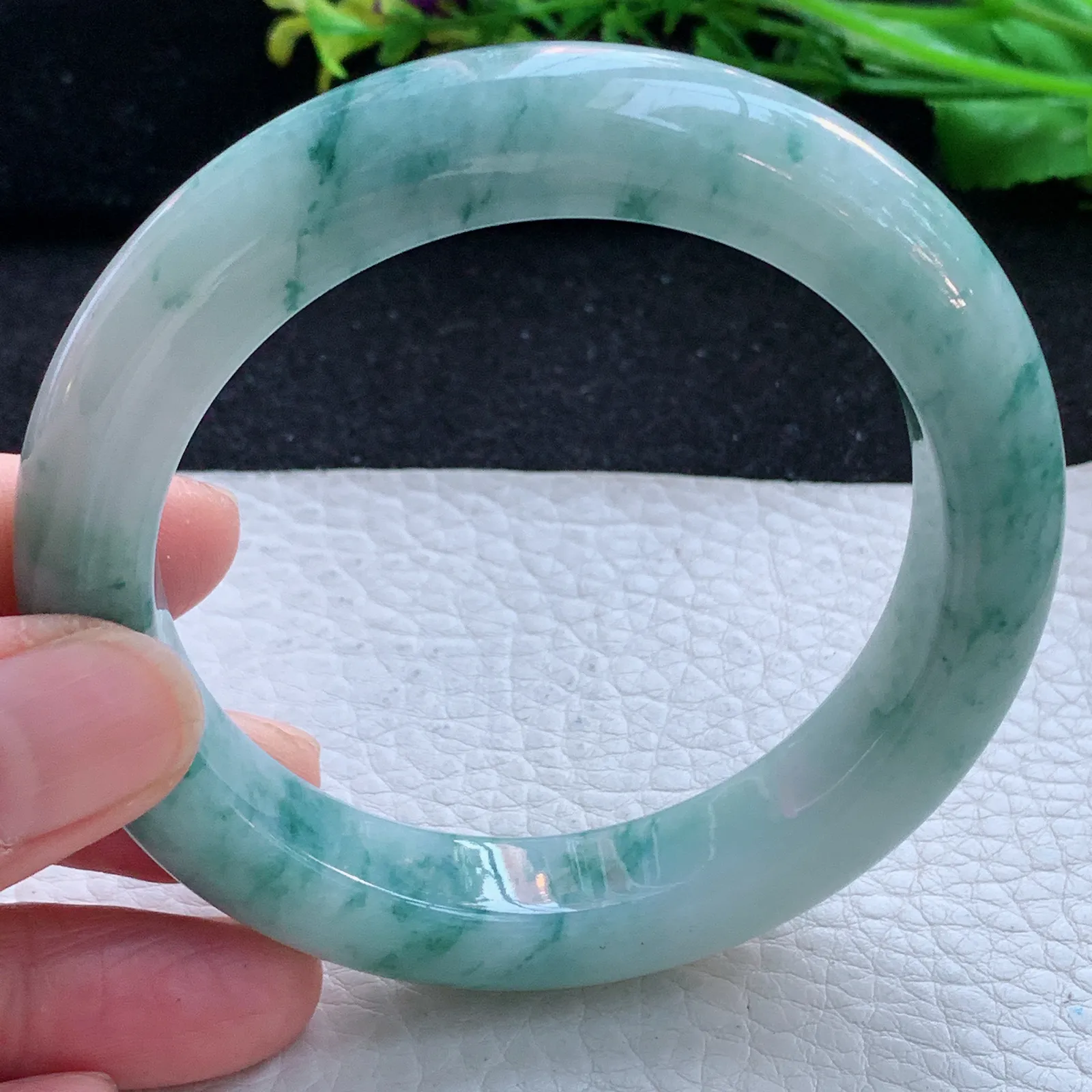 ss自然光59*12.6*10.2平安镯 缅甸翡翠a货玉手镯飘花厚装玉手环