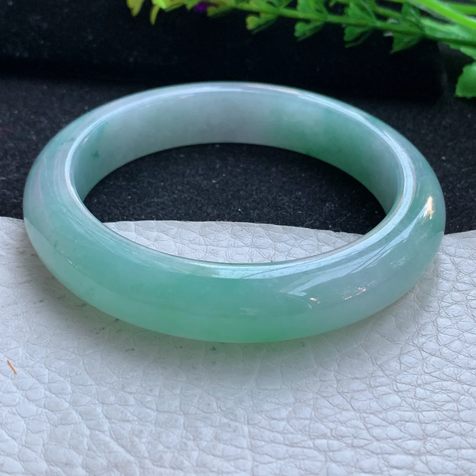 yh自然光56*12*9平安镯 缅甸翡翠a货玉手镯清新水灵宽边玉手环