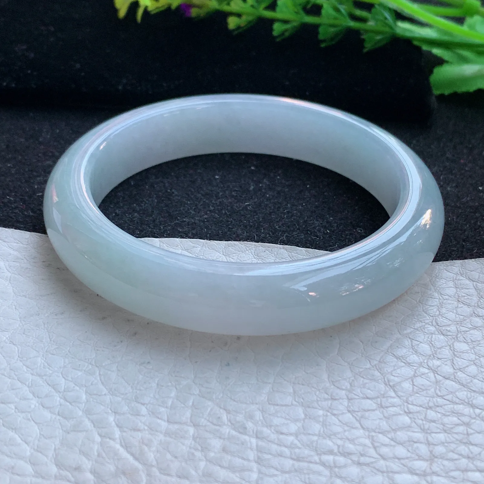 hf自然光56*12*8.5平安镯 缅甸翡翠a货玉手镯冰胶纯美宽边玉手环