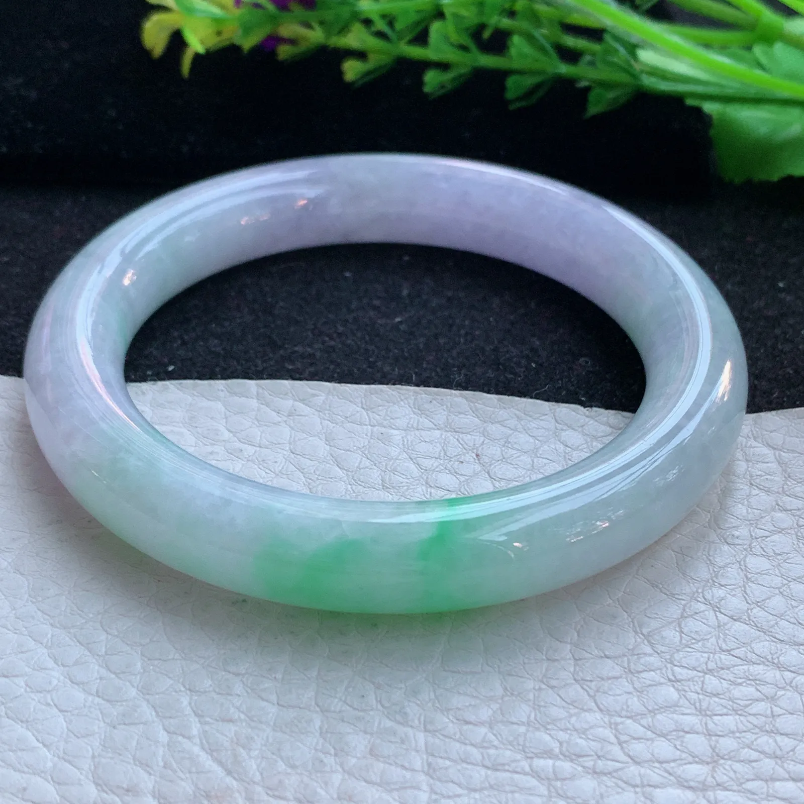 ss自然光56.5*10.7*9.8美人镯 缅甸翡翠a货玉手镯春带彩圆条玉手环