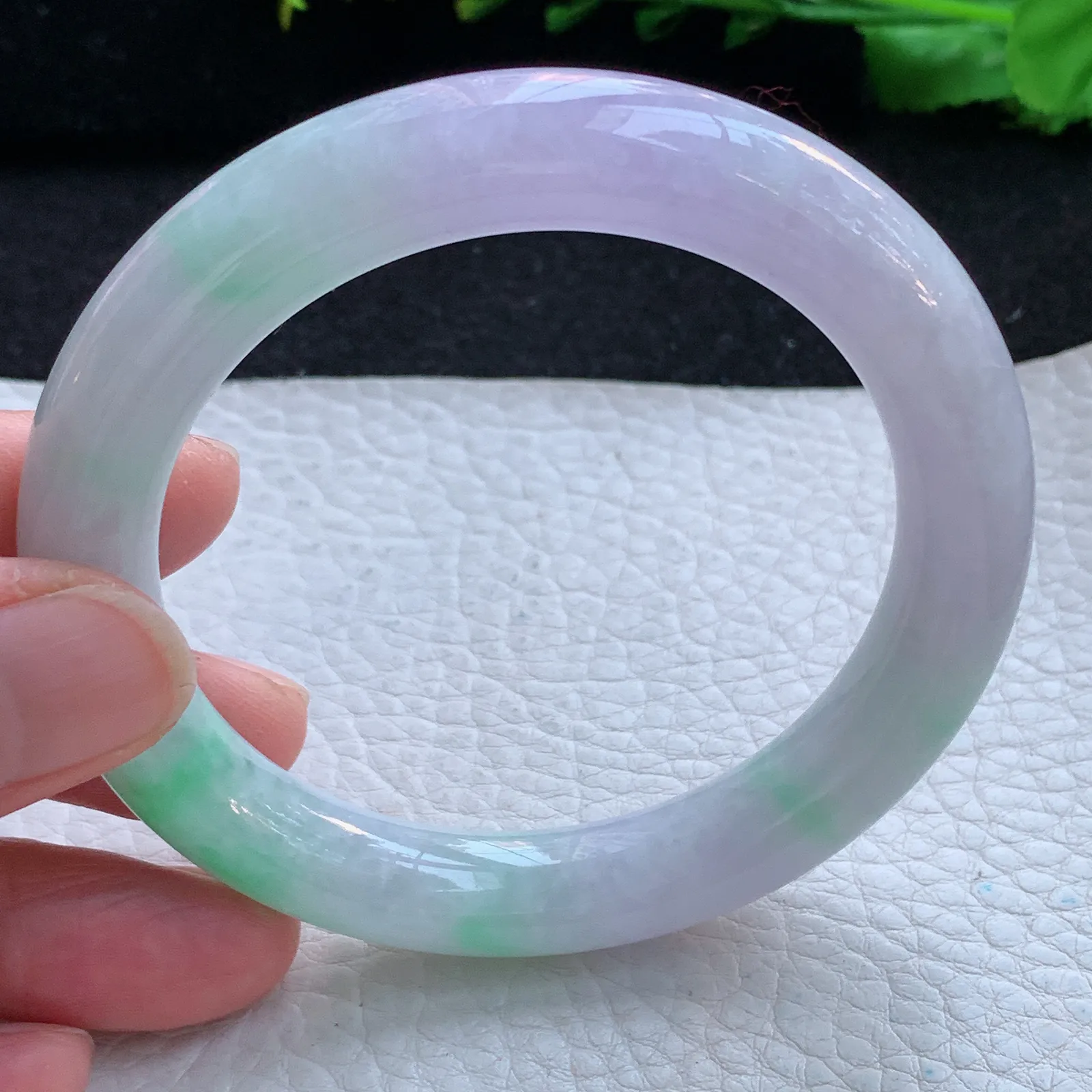 ss自然光56.5*10.7*9.8美人镯 缅甸翡翠a货玉手镯春带彩圆条玉手环