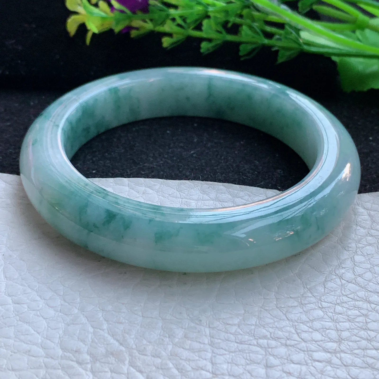 ss自然光59*12.6*10.2平安镯 缅甸翡翠a货玉手镯飘花厚装玉手环