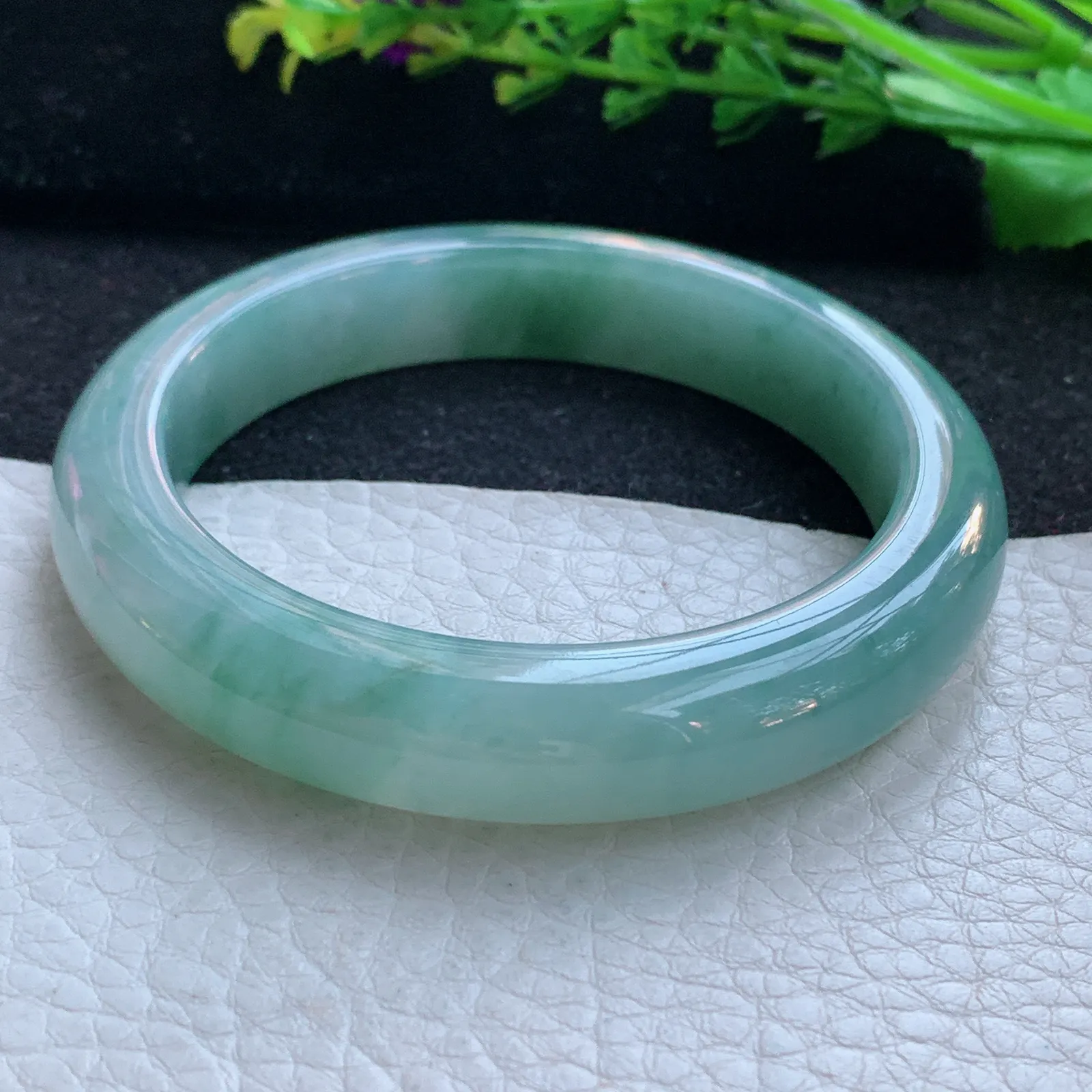 z自然光56*11.8*9.2平安镯 缅甸翡翠a货玉手镯冰飘花胶感宽边玉手环