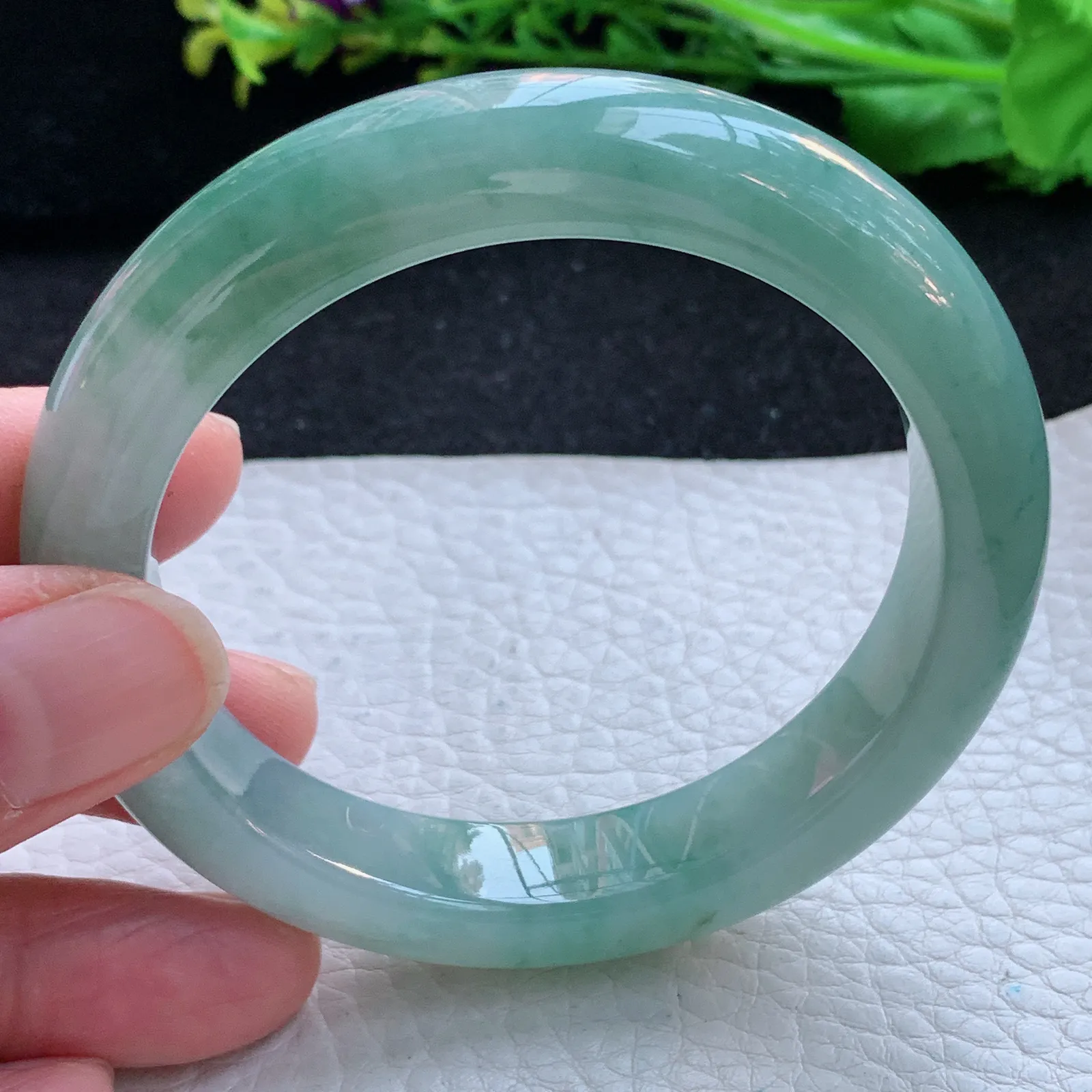 z自然光56*11.8*9.2平安镯 缅甸翡翠a货玉手镯冰飘花胶感宽边玉手环