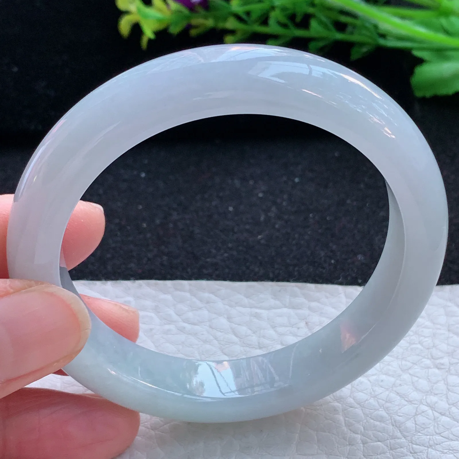 hf自然光56*12*8.5平安镯 缅甸翡翠a货玉手镯冰胶纯美宽边玉手环