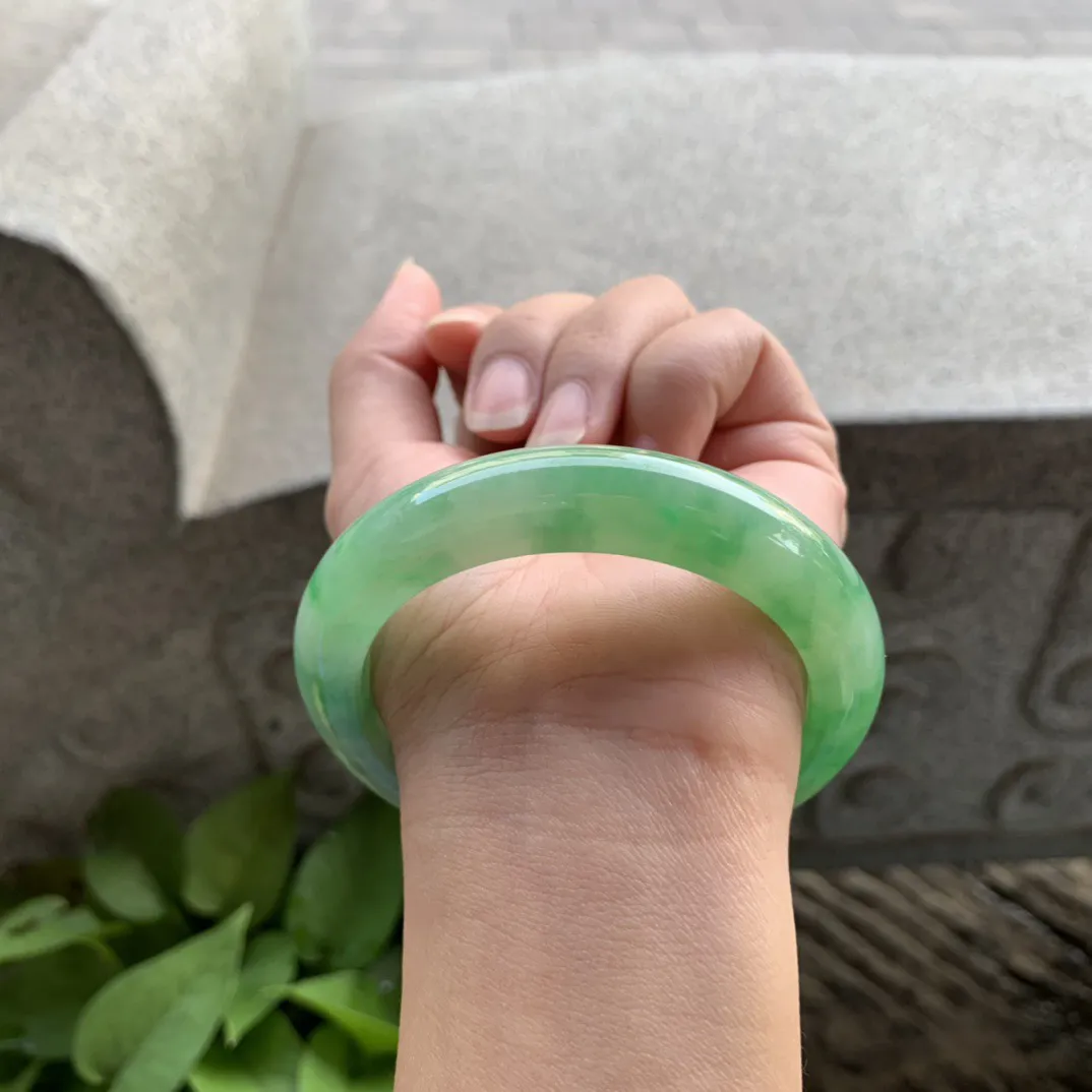 圈口57.8-12.3-9.5【飘阳绿正圈手镯】正圈57 58可戴