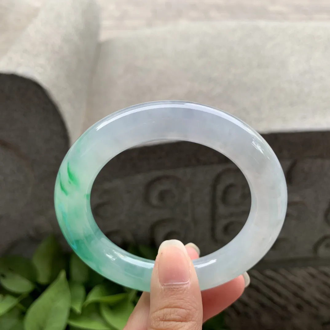 圈口55.5-11.8 【冰飘绿圆条手镯】圆条55 56可戴