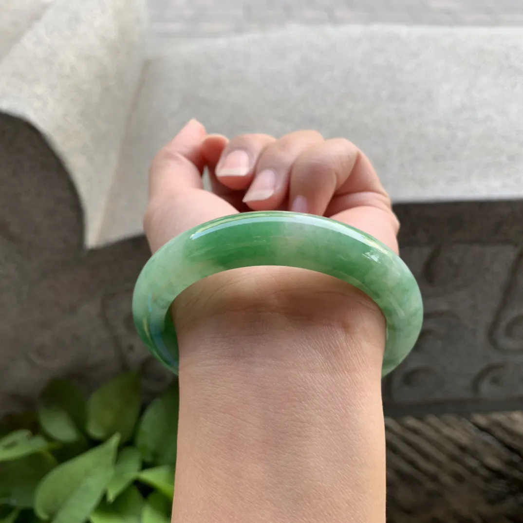 圈口56.4-12.5-9.2【芙蓉绿正圈手镯】正圈56 57可戴
