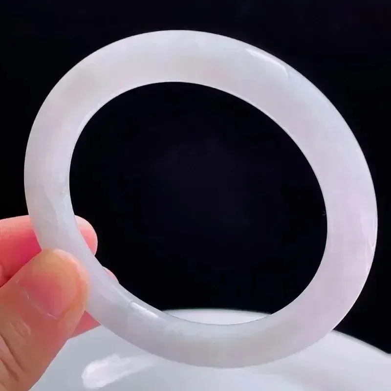 58.5圈有种有色天然翡翠A货玉手镯好种水浅绿水润圆条手镯52.89 g