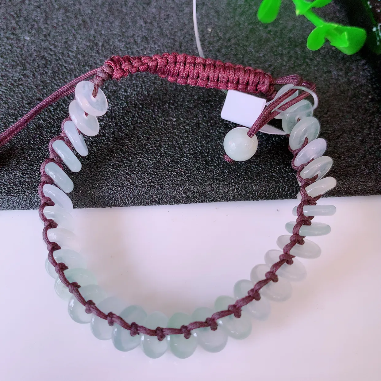 自然光实拍，冰种翡翠平安扣手串手链，种老水足，冰清玉润  颜色漂亮  #49.27取一尺寸7