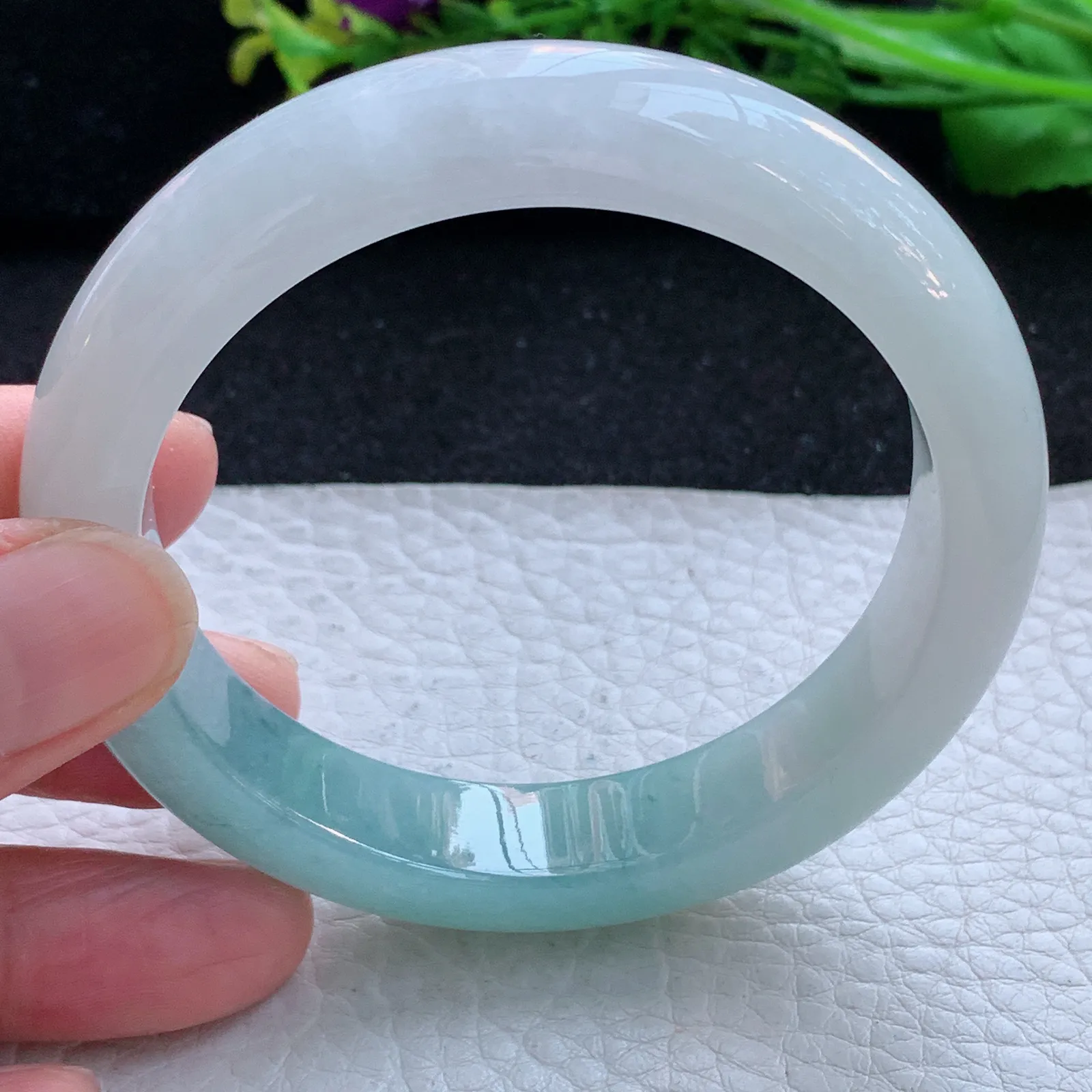 r自然光56*12.5*8.6平安镯 缅甸翡翠a货玉手镯冰润天空蓝玉手环