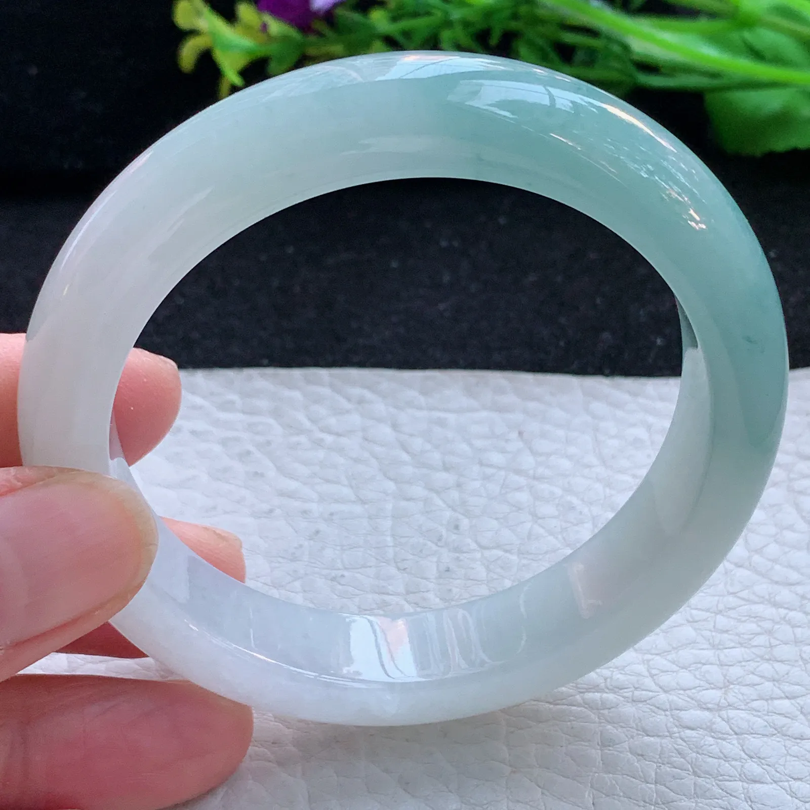 r自然光56*12.5*8.6平安镯 缅甸翡翠a货玉手镯冰润天空蓝玉手环